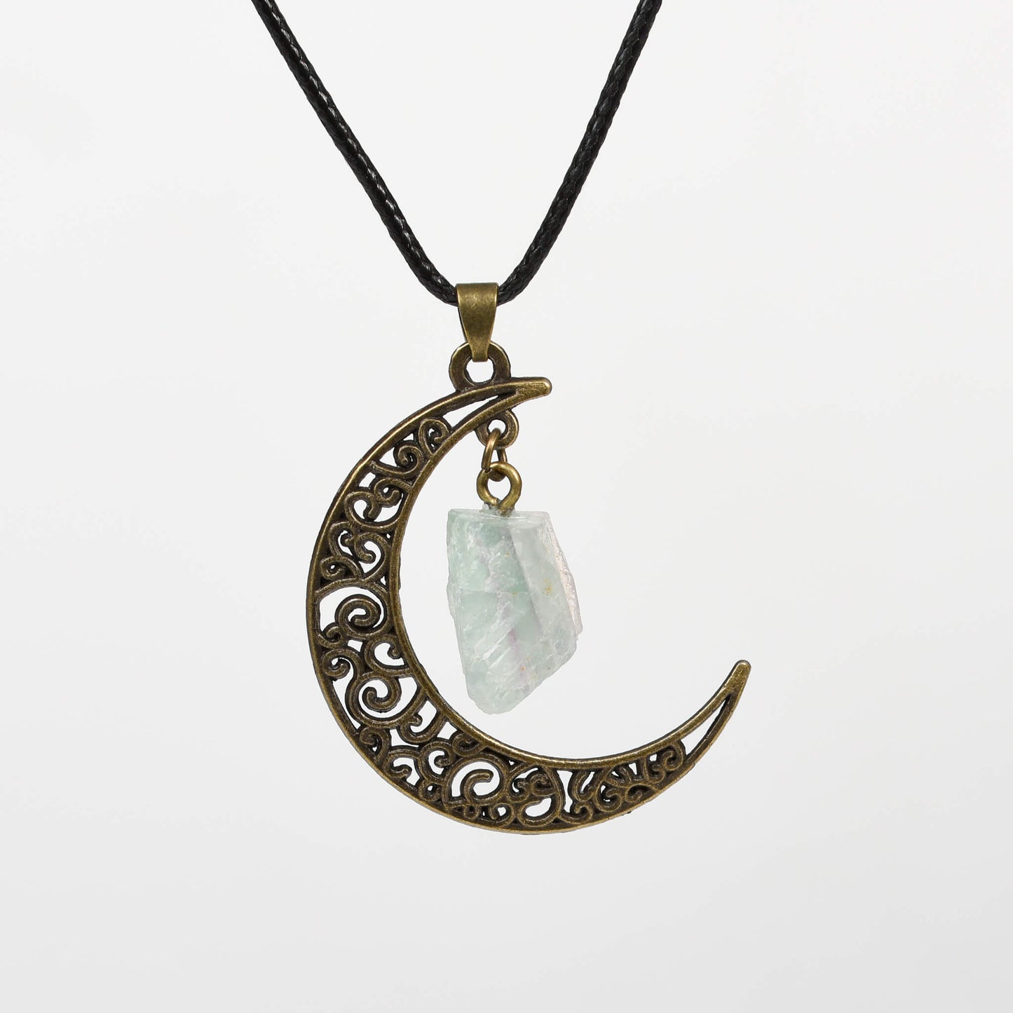 Natural crystal raw stone moon pendant