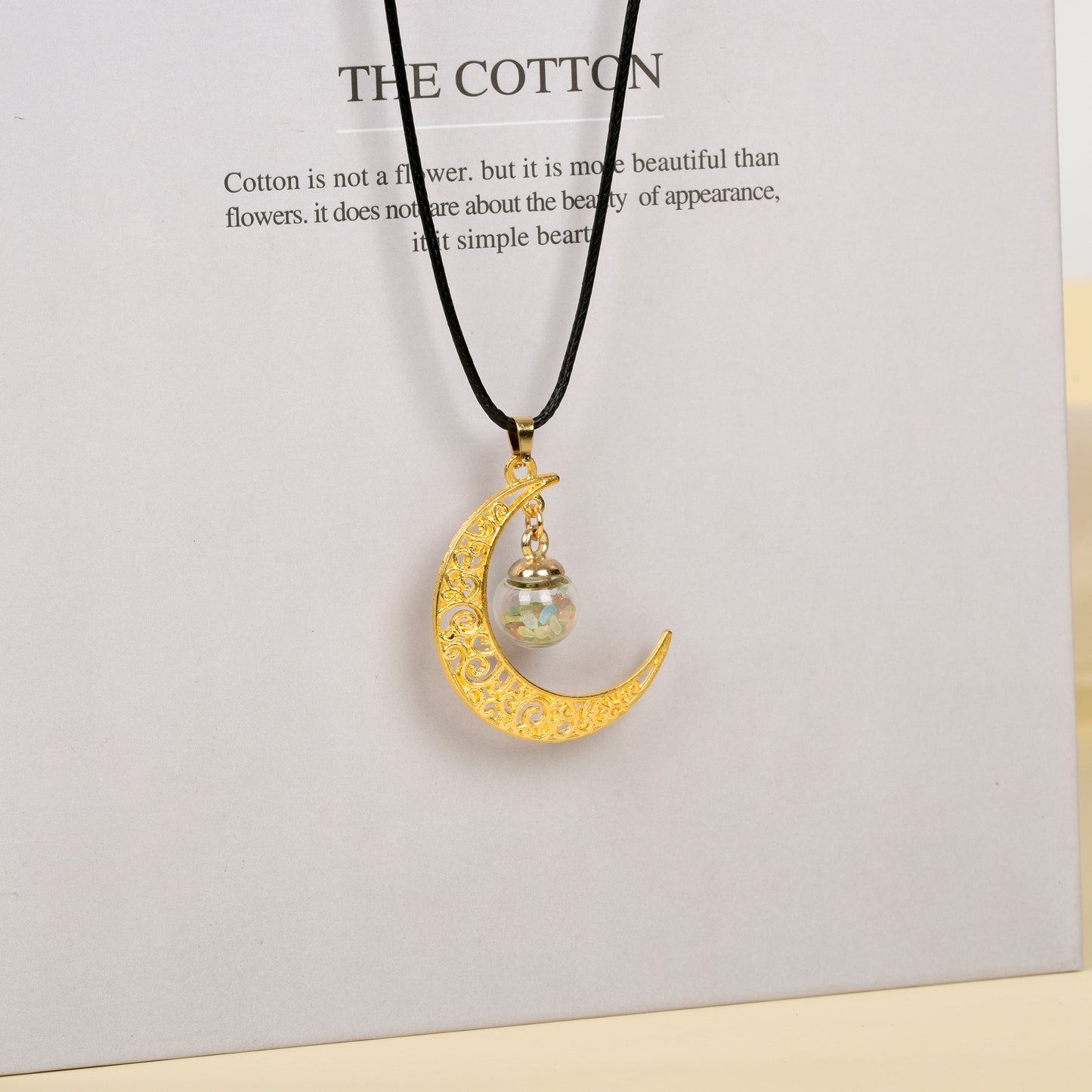 Glass ball moon necklace Retro moon women's niche pendant