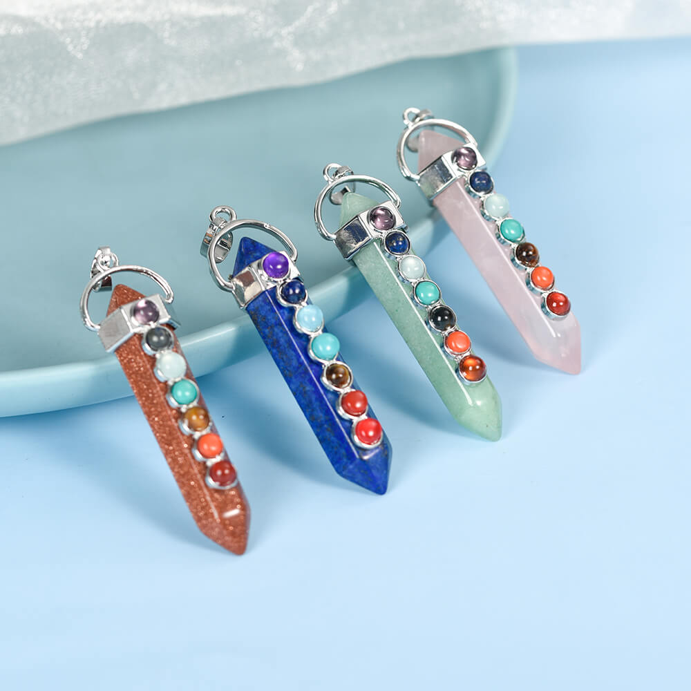 Seven-color double-tipped hexagonal column pendant Crystal