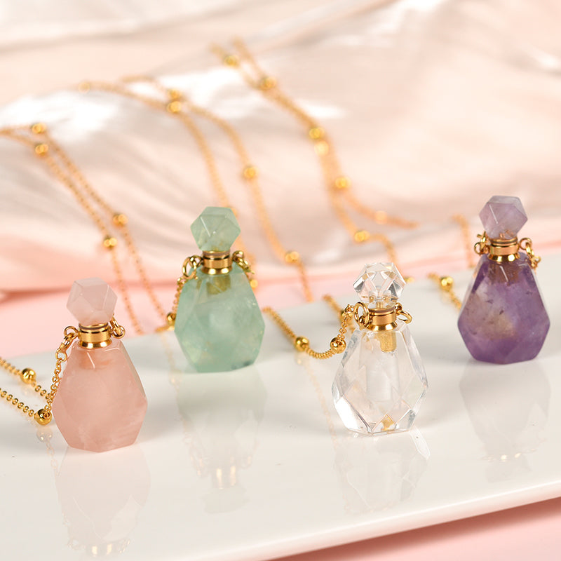 Amazon sells new multi-color optional collars crystal perfume bottle simple personality necklace pendant