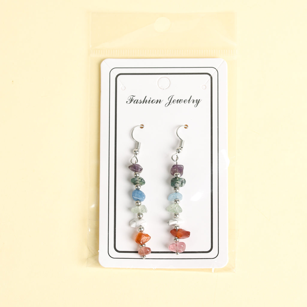 Amazon selling natural crystal mixed colorful stone earrings Creative simple lady handmade earrings