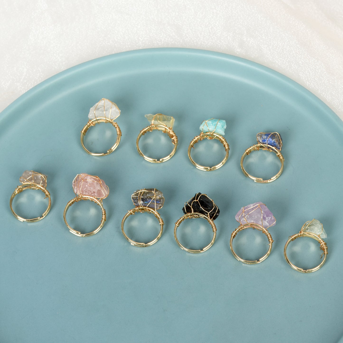 Copper wire raw stone ring ring crystal wholesale crystal ornament crystal ring crystal stone