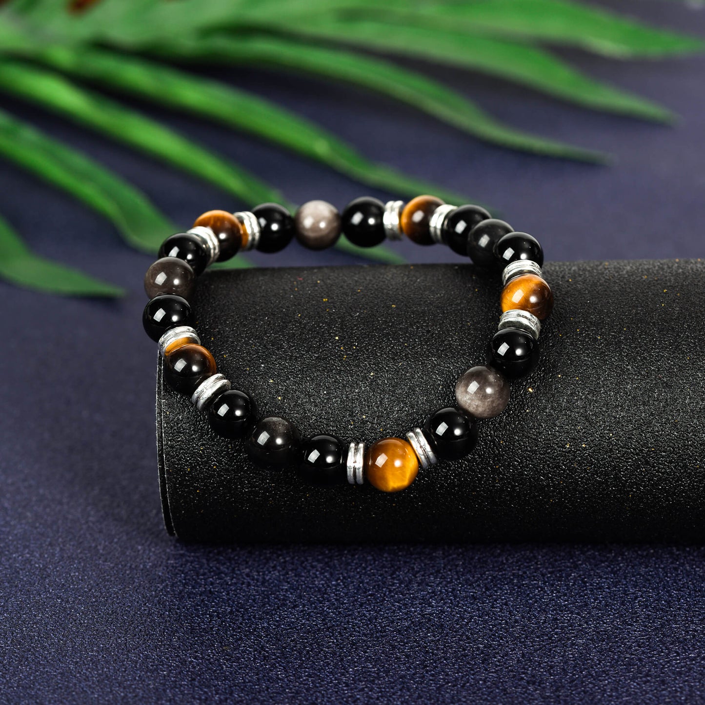 Natural crystal silver Obsidian Bracelet With Spacer Bead Energy