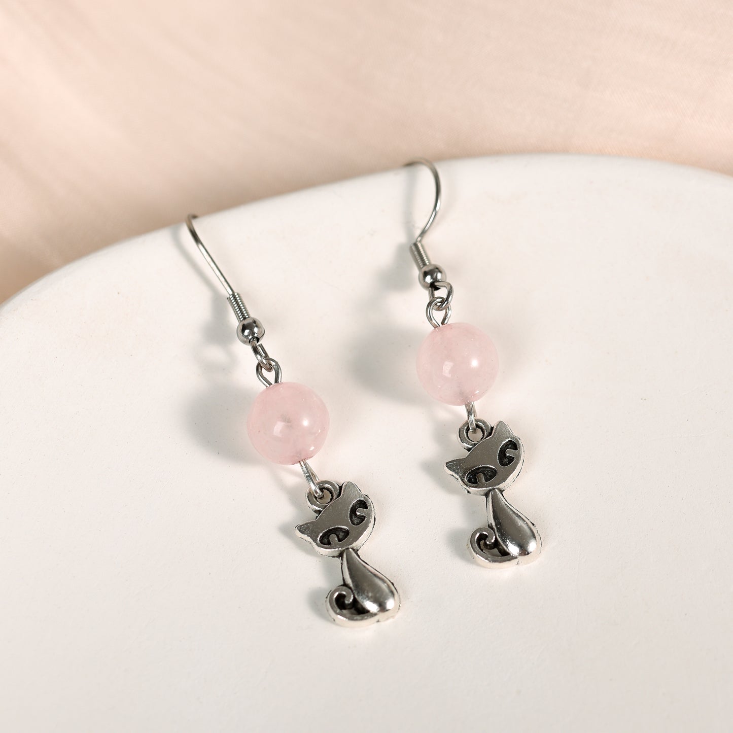 Natural Crystal Cat Earrings Silver Jewelry Create personalized