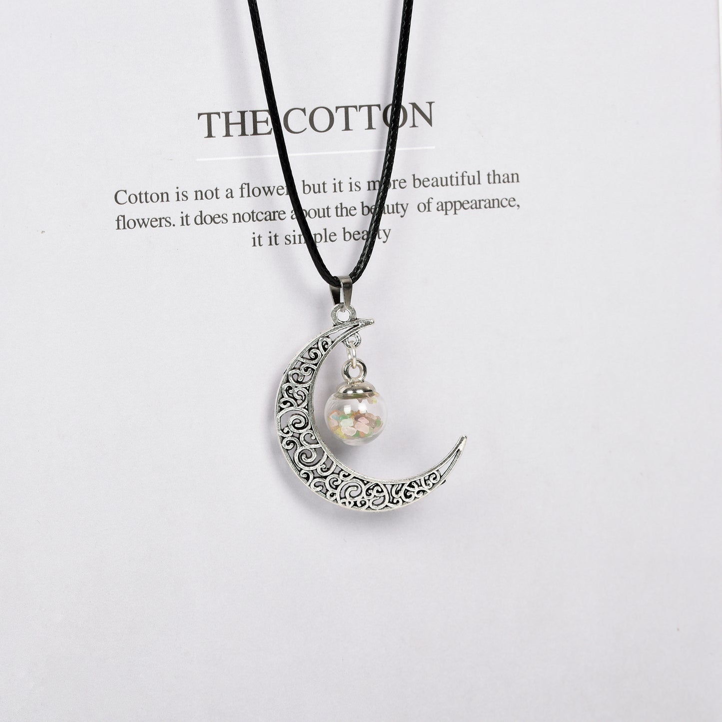 Glass ball moon necklace Retro moon women's niche pendant