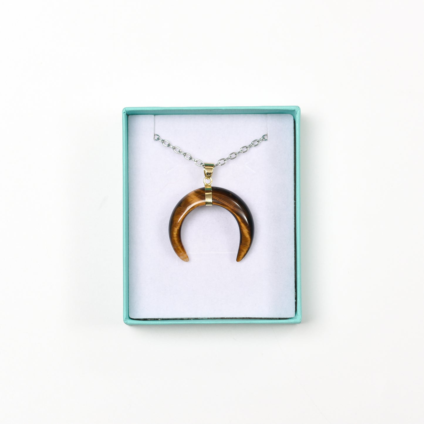 Fashion Chakra Bull Horn Pendant  Crystal Crescent Moon Necklace Women Men Jewelry