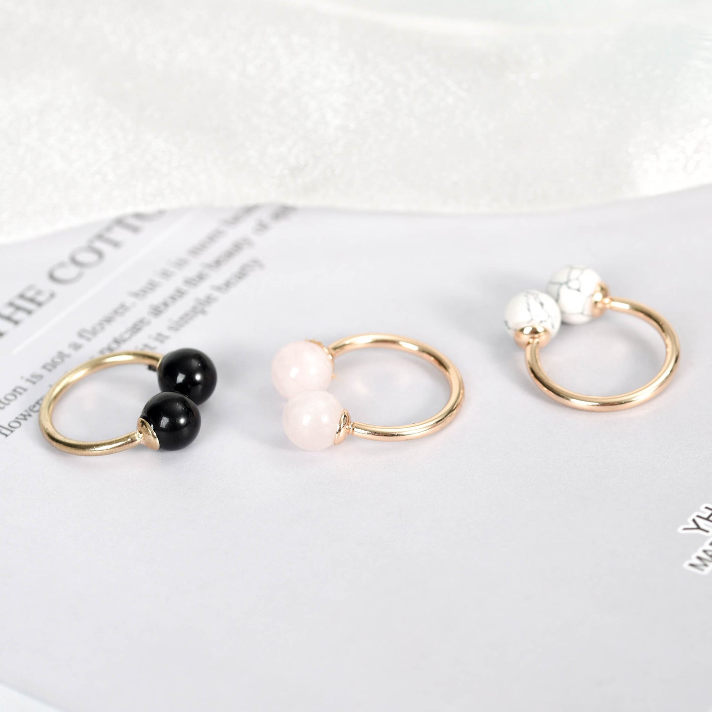 Crystal Ring Production models Wholesale Live ring Howlite Rose Quartz Black Obsidian