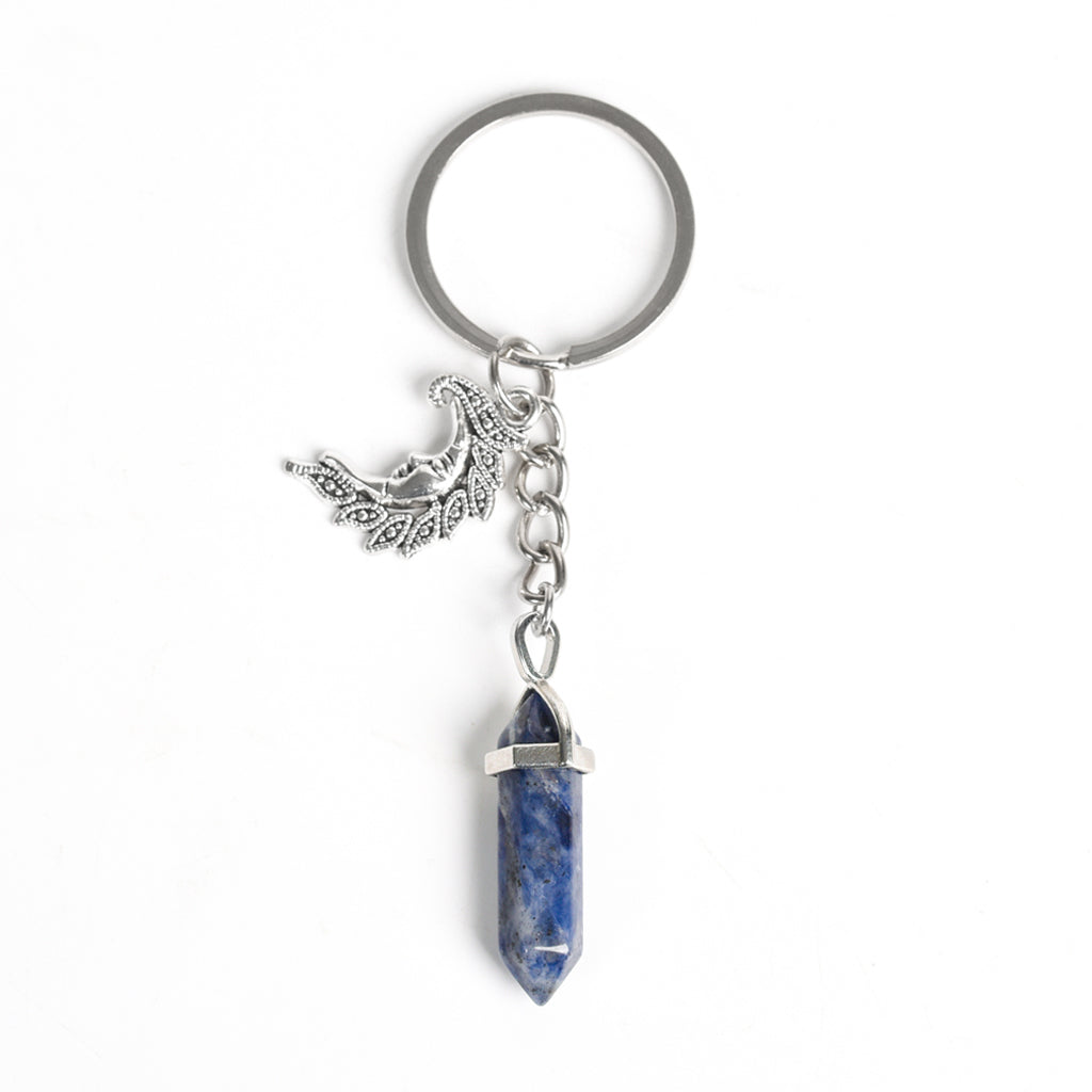 Natural crystal stone pillar Sun keychain pendant amethyst heart pendant moon creative car bag pendant batch