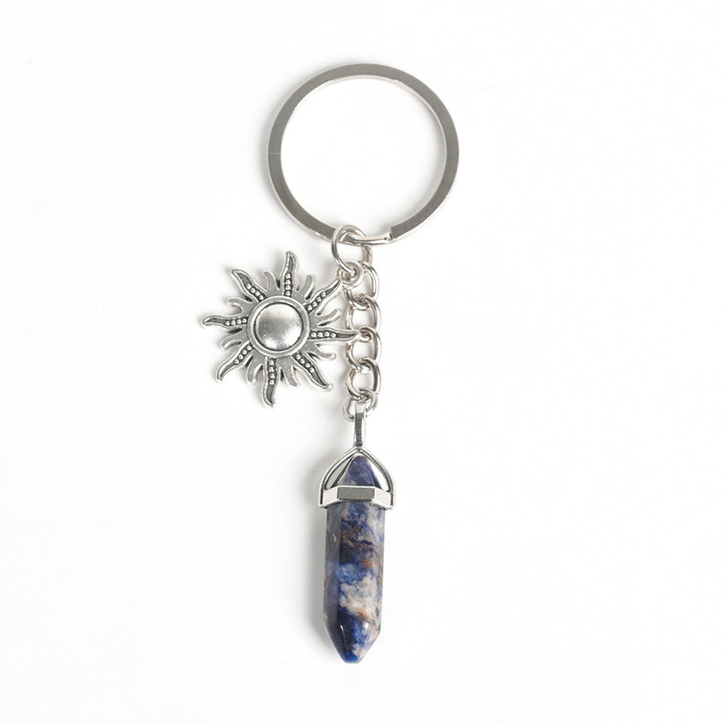 Natural crystal stone pillar Sun keychain pendant amethyst heart pendant moon creative car bag pendant batch