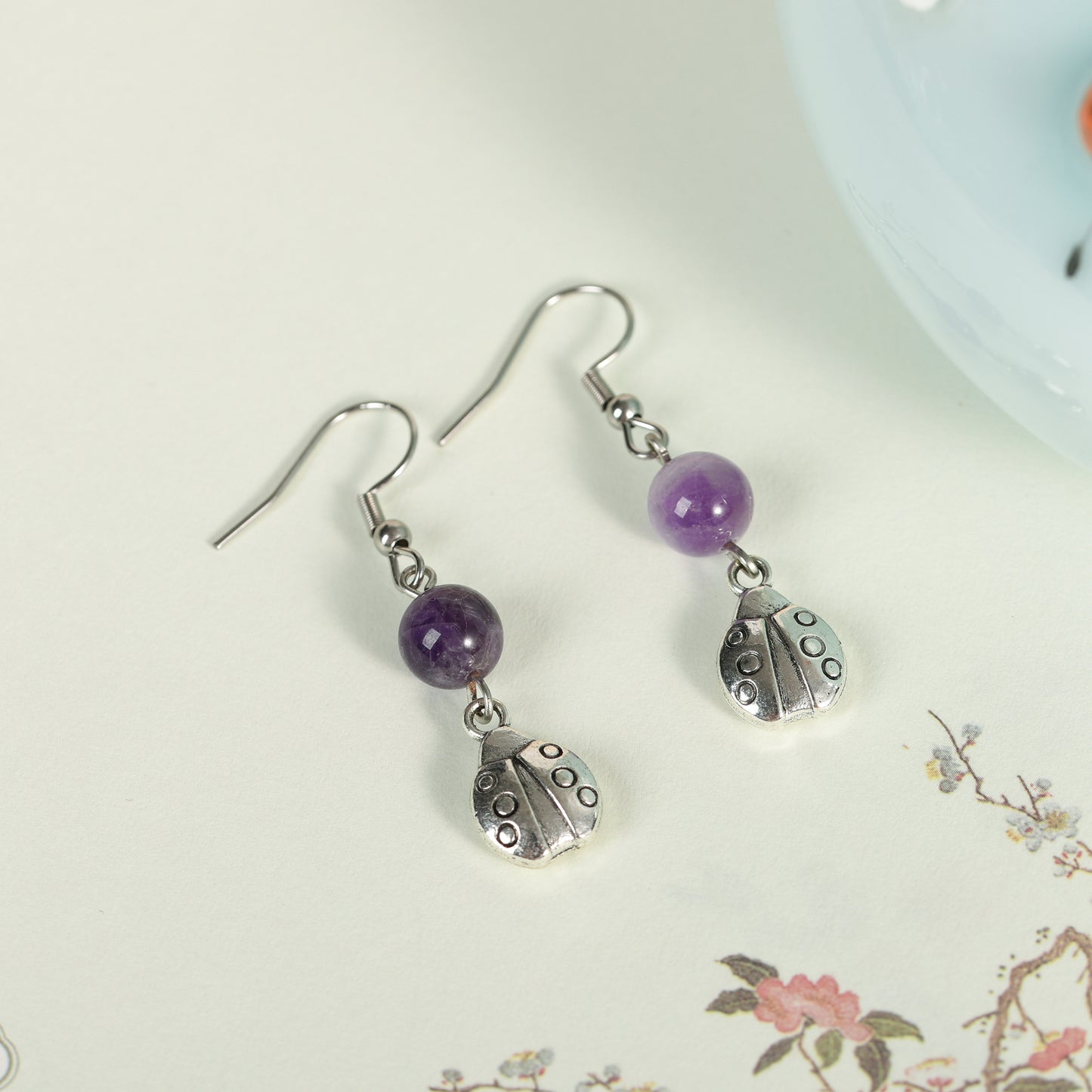 Natural crystal Ladybug Earrings Jewelry accessories gifts natural