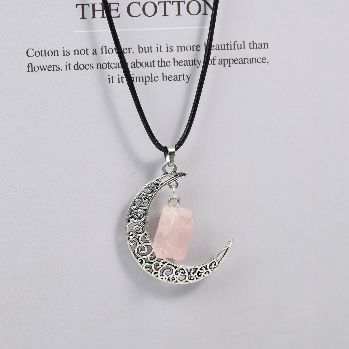 Natural crystal raw stone moon pendant