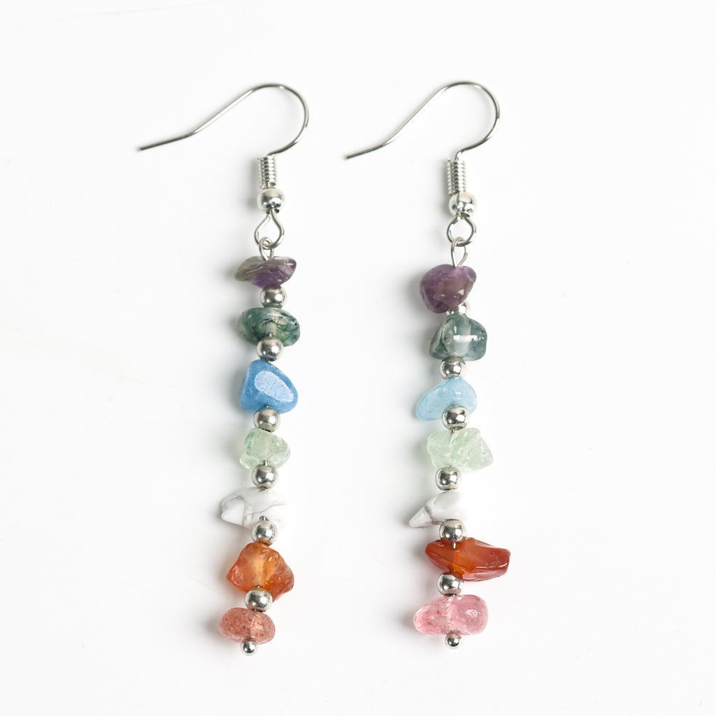 Amazon selling natural crystal mixed colorful stone earrings Creative simple lady handmade earrings