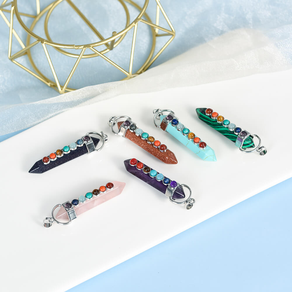 Seven-color double-tipped hexagonal column pendant Crystal