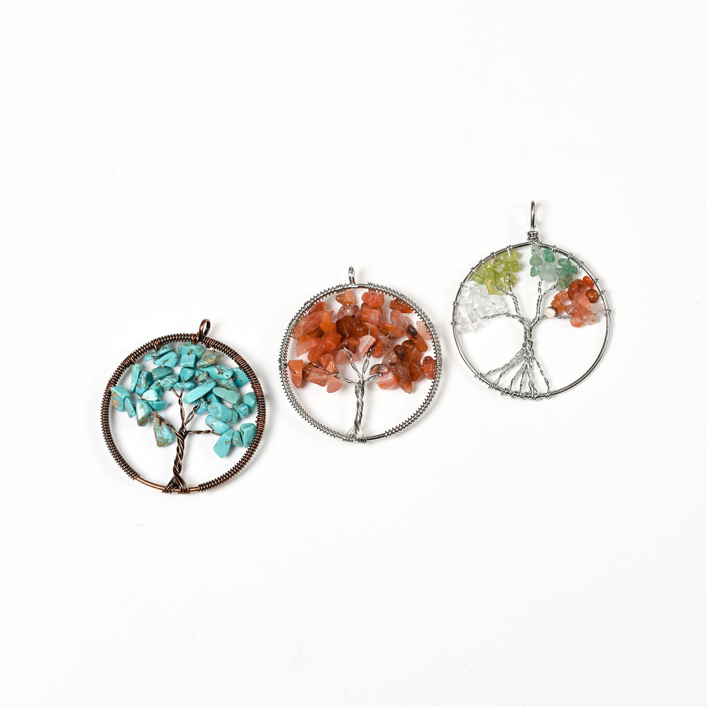 Natural crystal life tree pendant metal winding