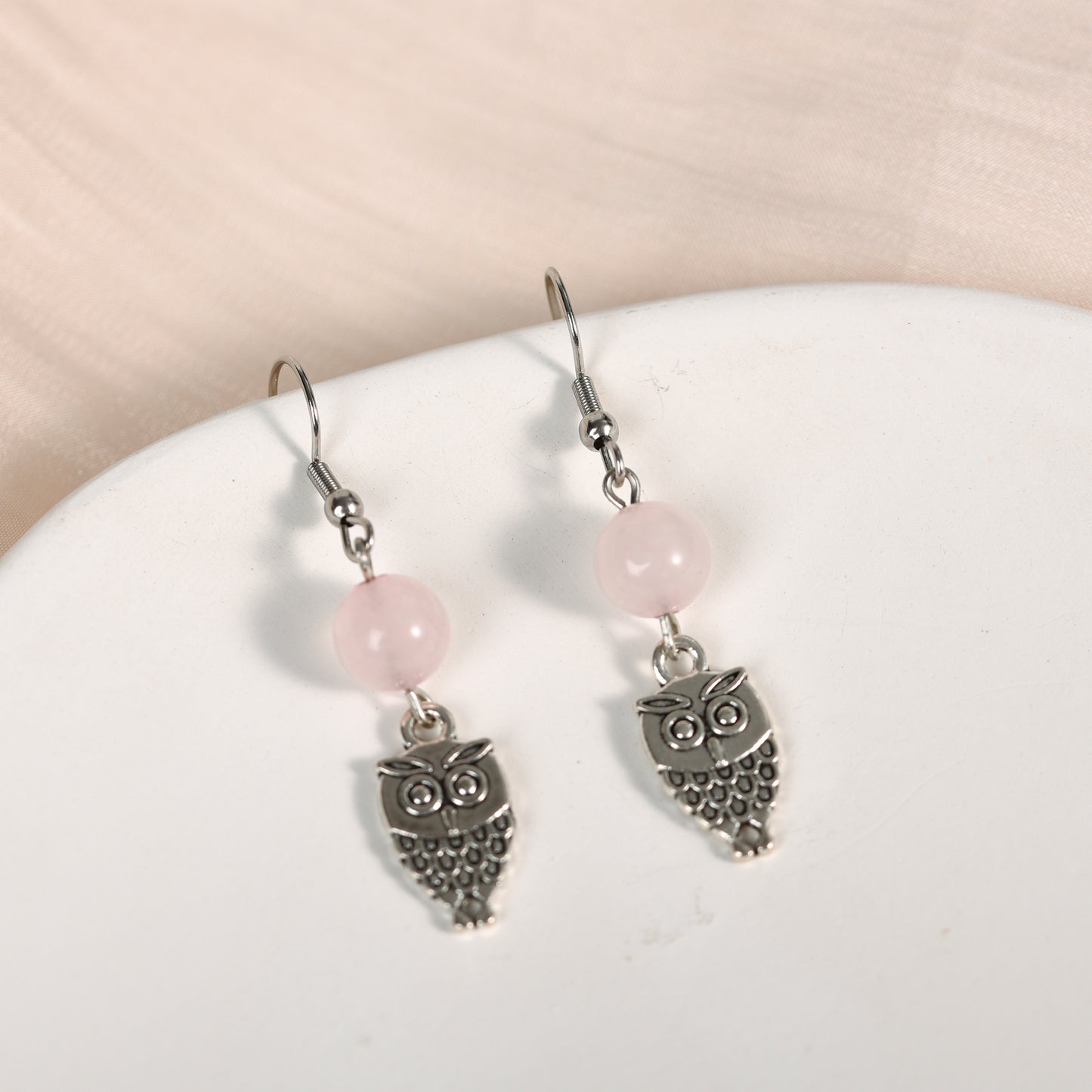 Sunnycrystal Natural Crystal Owl  Earrings Silver Fashion Wholesale