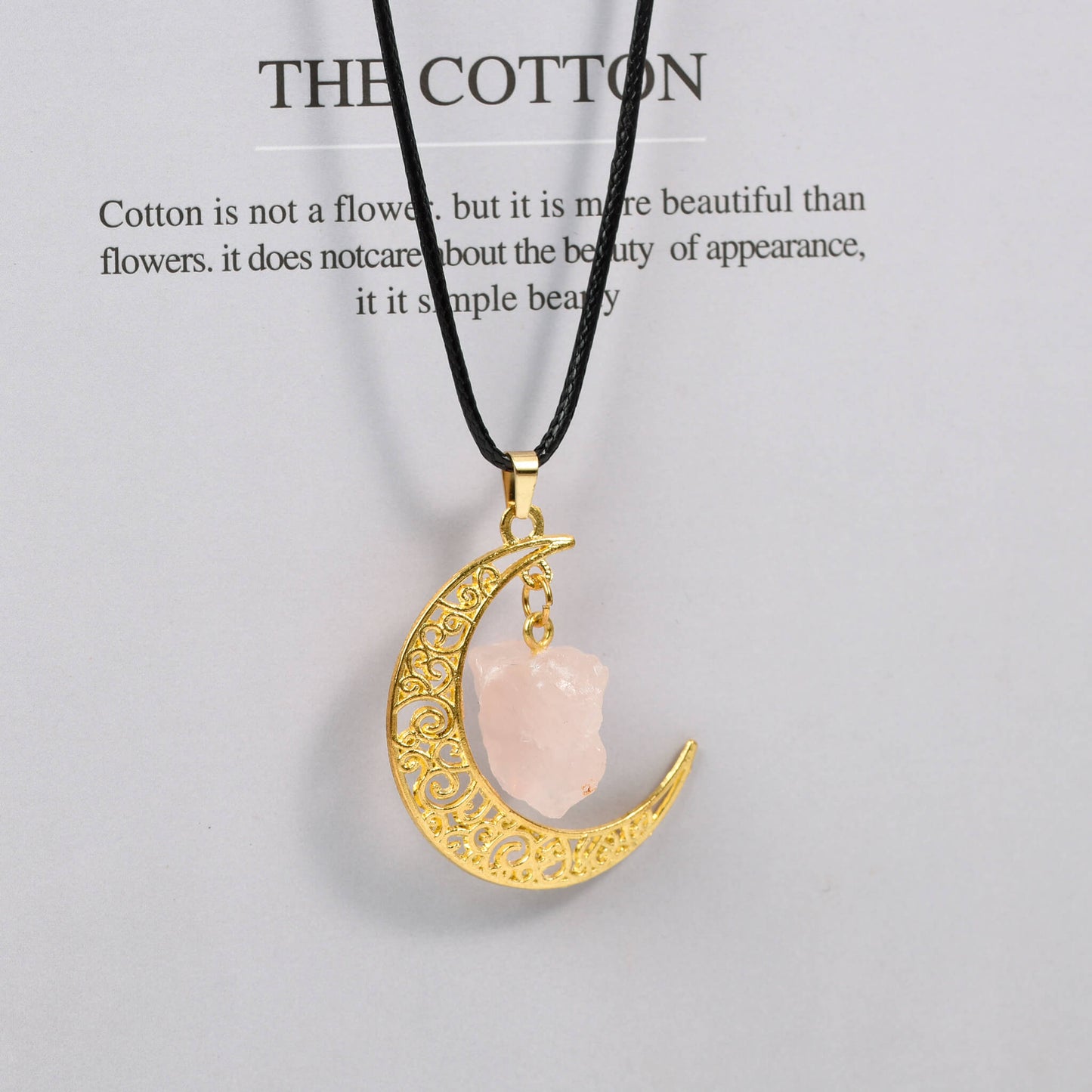 Natural crystal raw stone moon pendant