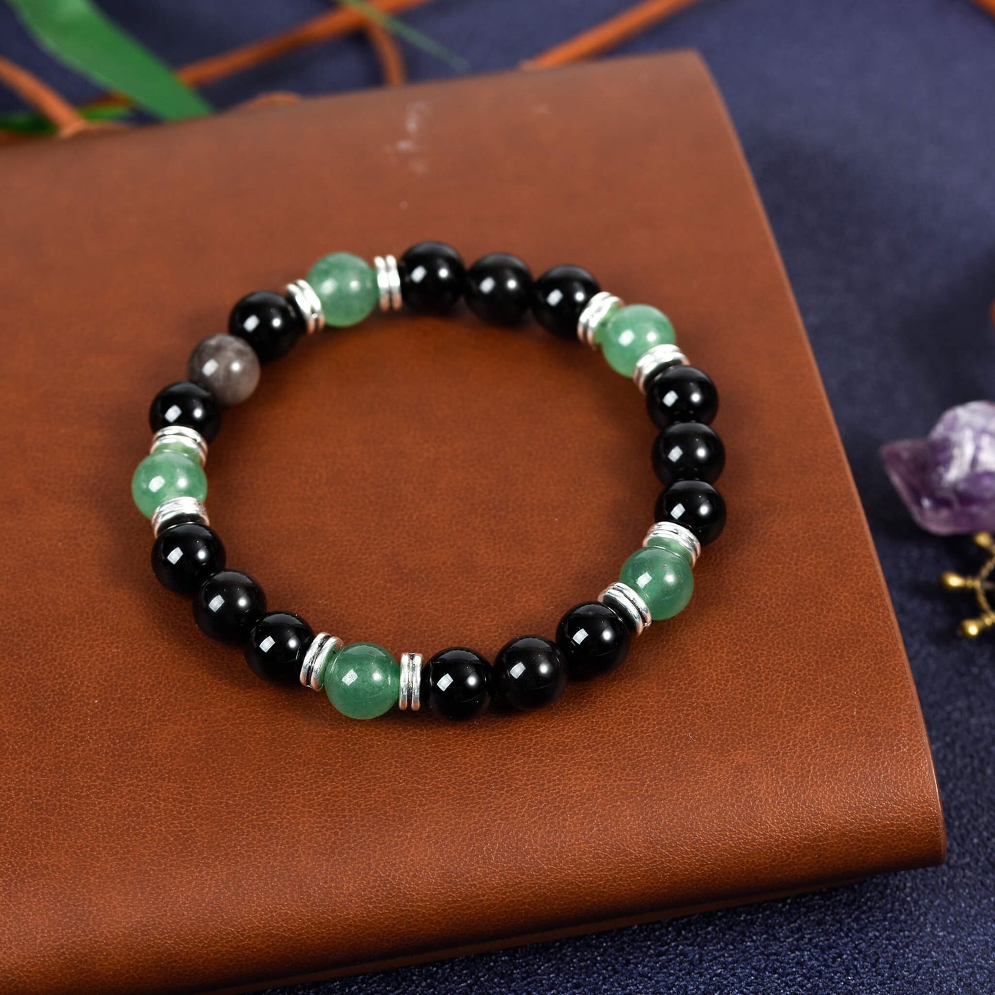 Natural crystal silver Obsidian Bracelet With Spacer Bead Energy