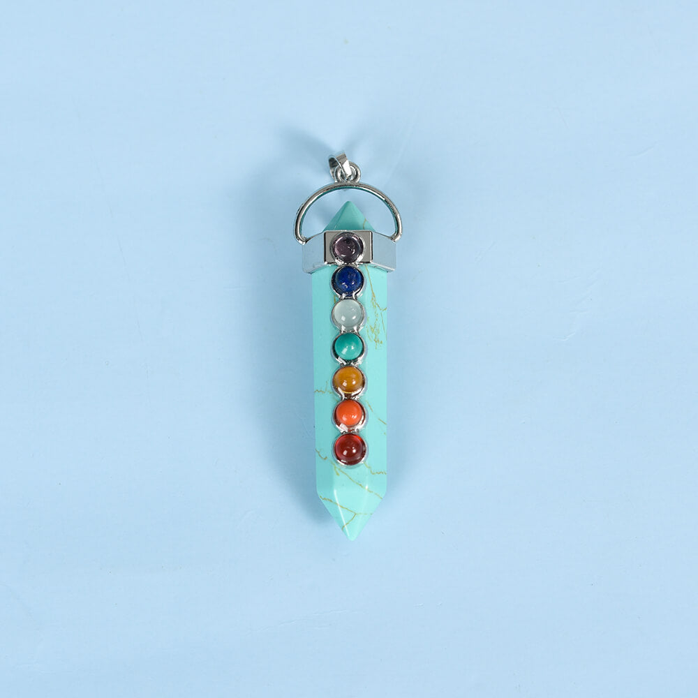 Seven-color double-tipped hexagonal column pendant Crystal