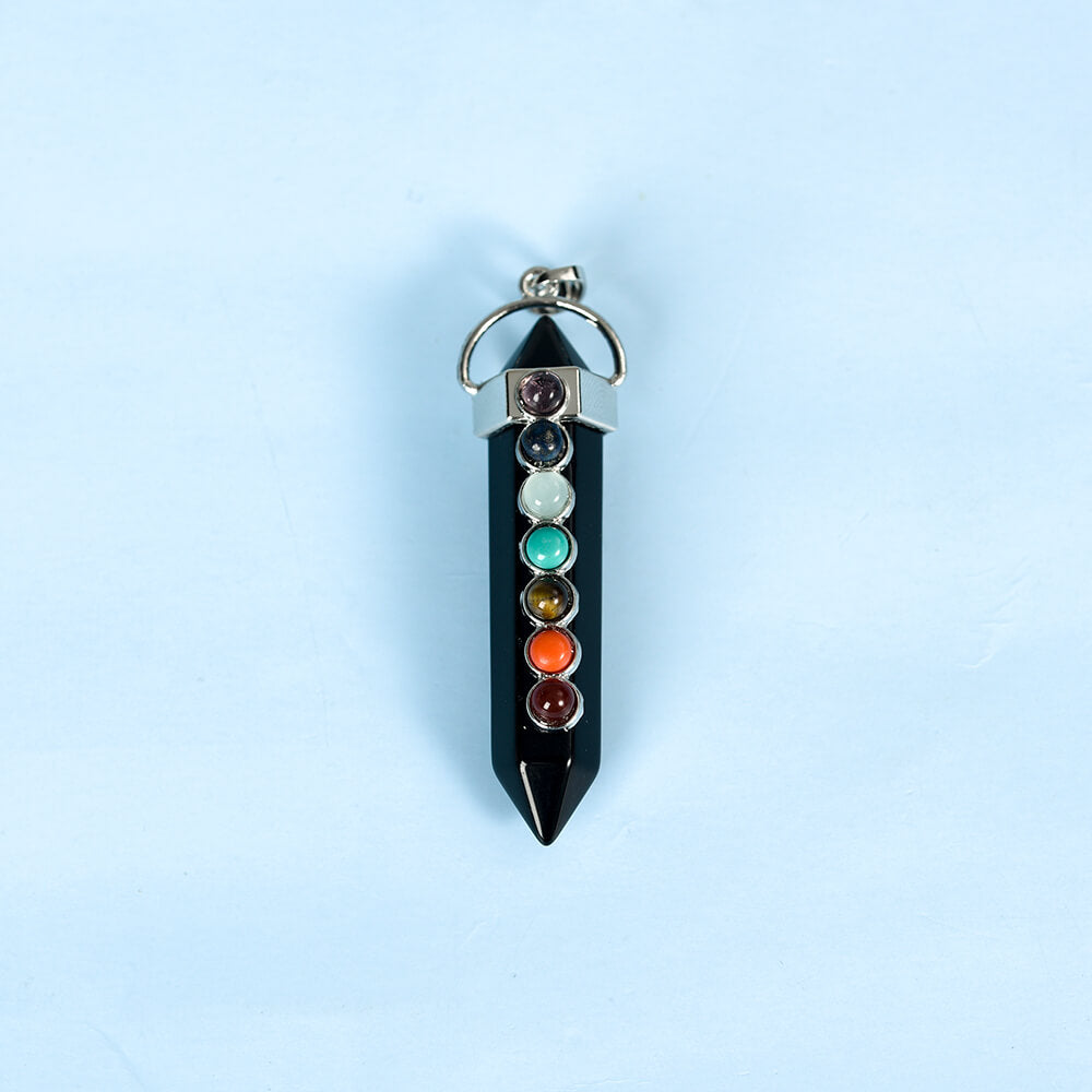 Seven-color double-tipped hexagonal column pendant Crystal