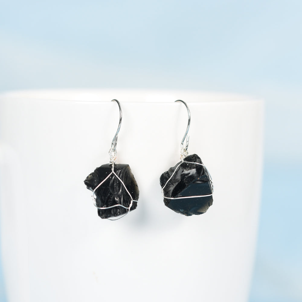 Natural crystal mixed with irregular rough stone earrings Creative simple ladies handmade earrings