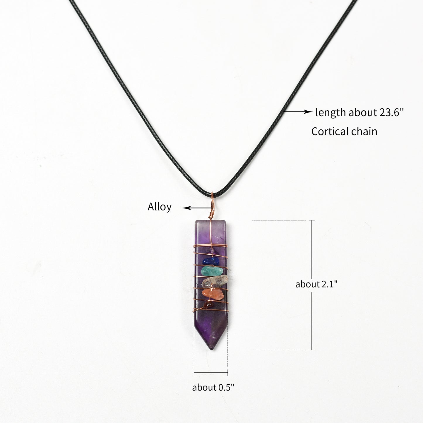 Yoga 7 Chakra Handmade Wound Sword Shaped Crystal Pendant