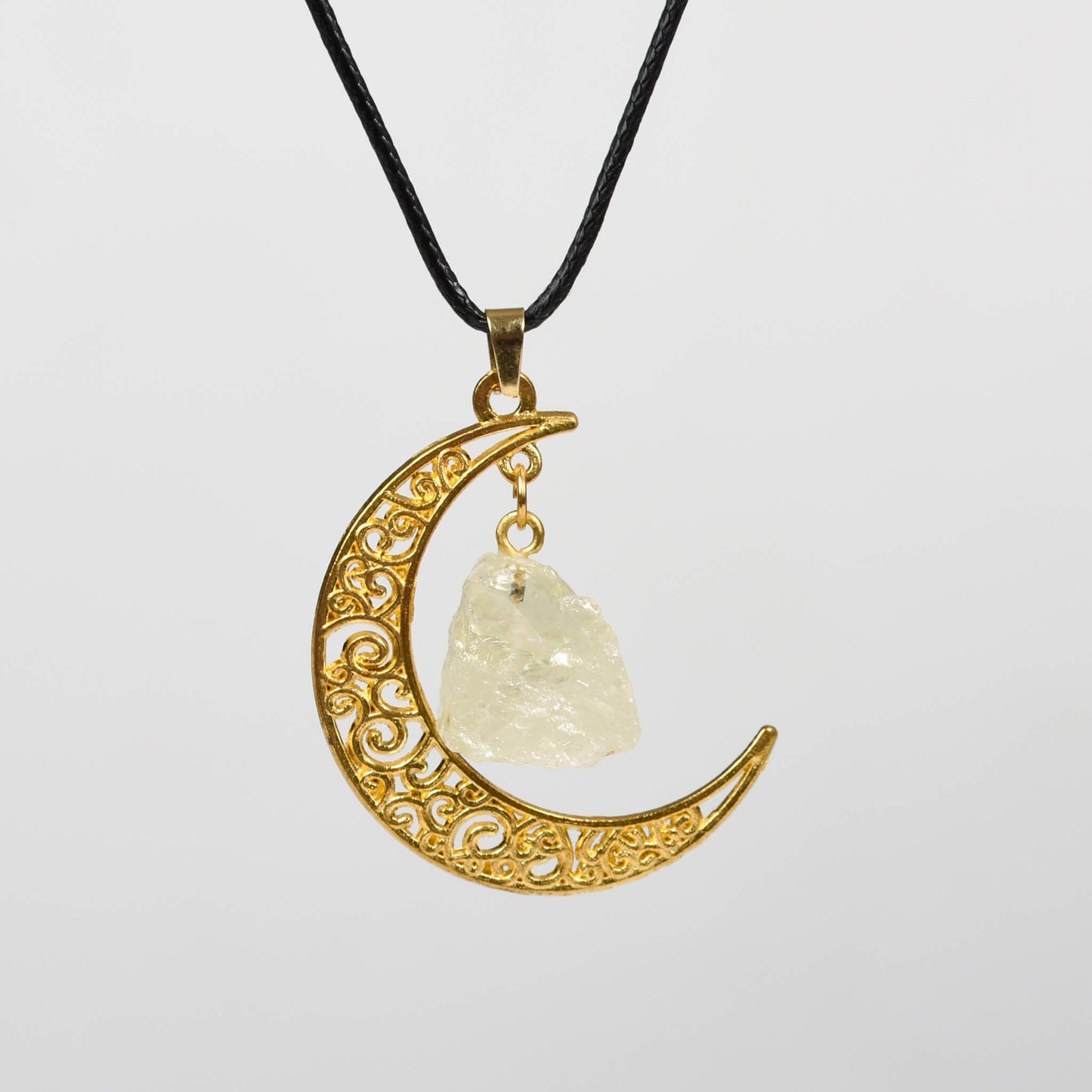 Natural crystal raw stone moon pendant