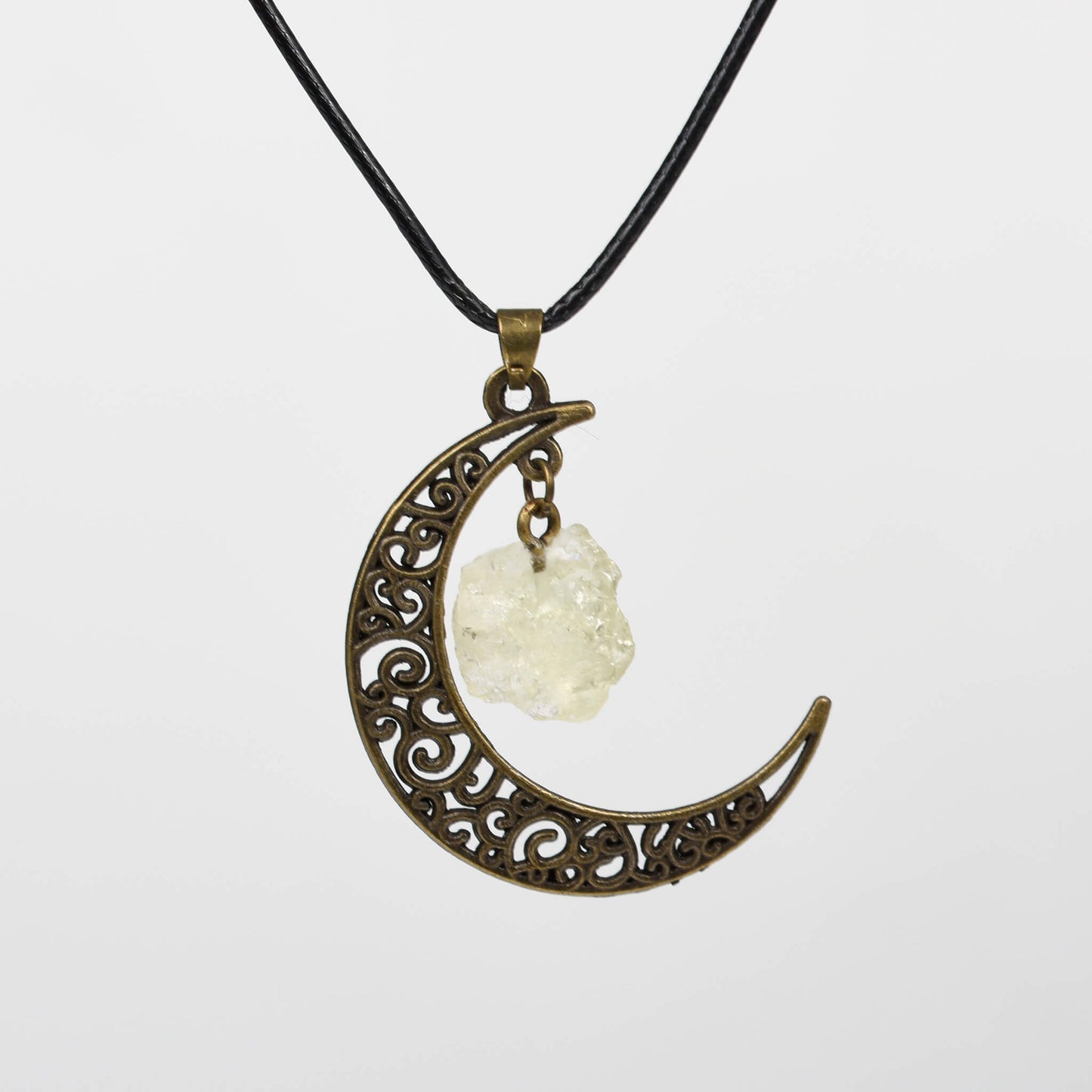 Natural crystal raw stone moon pendant