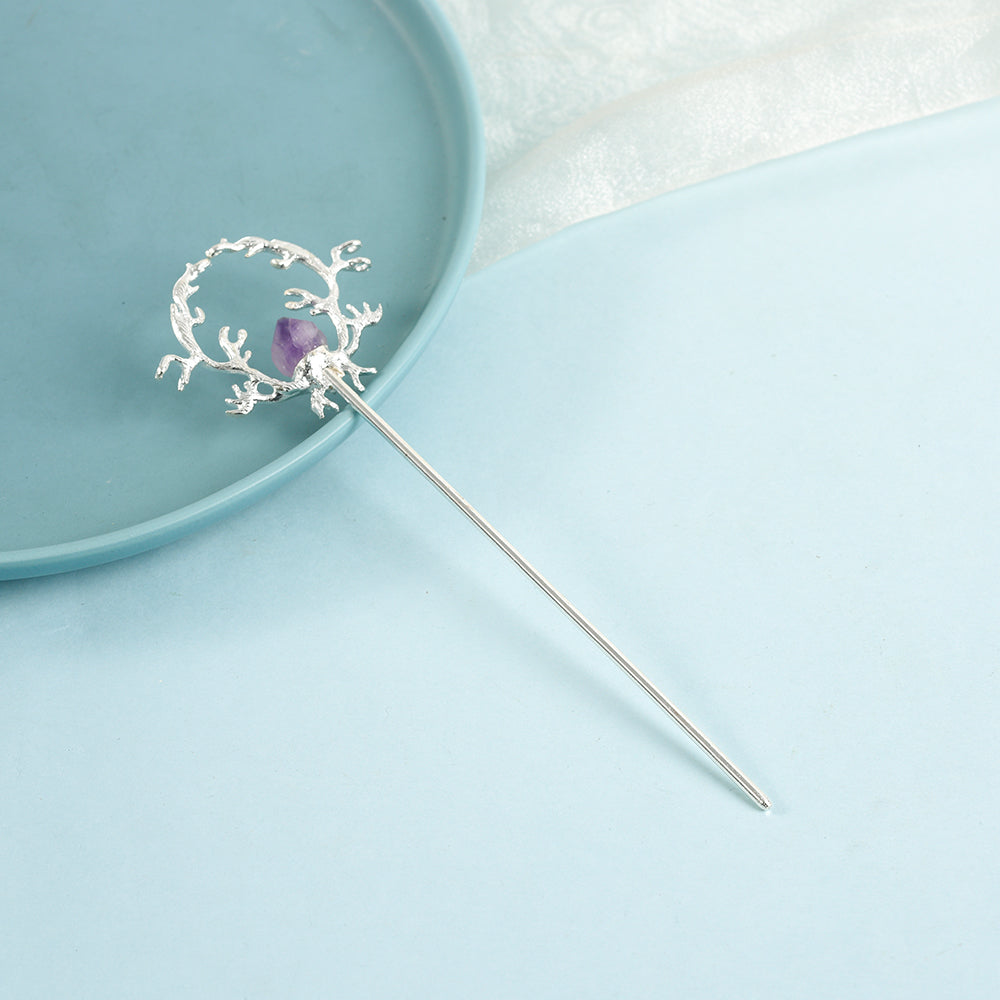 Design sense niche crystal raw stone tassel chalcedony new Chinese Heavy duty hairpin personality simple elegant retro hairfork