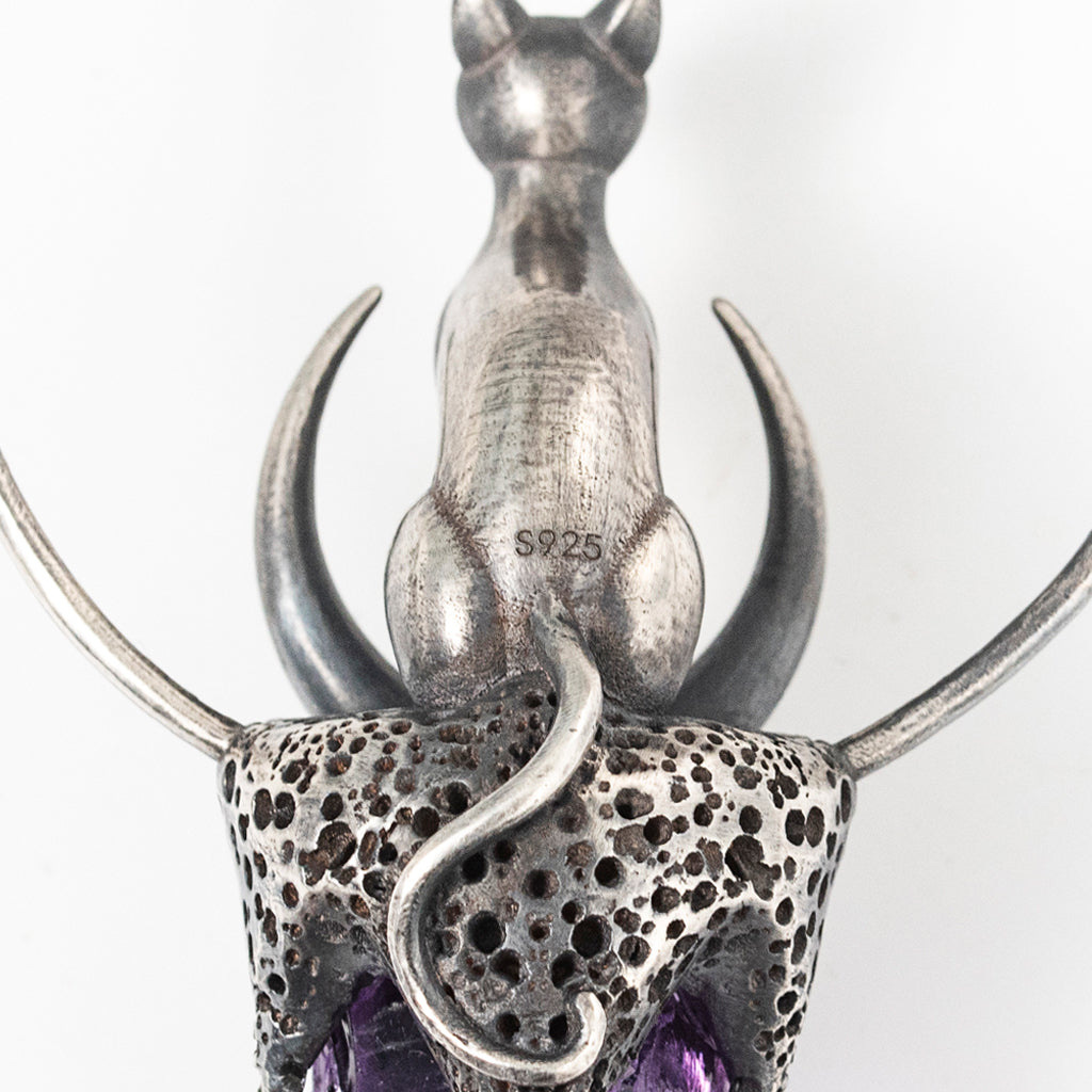 High-end design punk style amethyst pendant Demon Cat