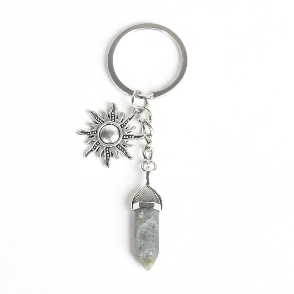 Natural crystal stone pillar Sun keychain pendant amethyst heart pendant moon creative car bag pendant batch