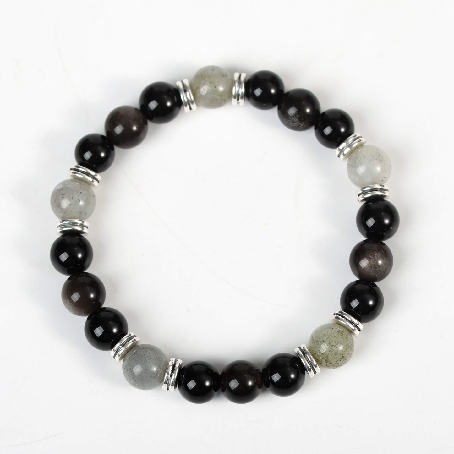 Natural crystal silver Obsidian Bracelet With Spacer Bead Energy