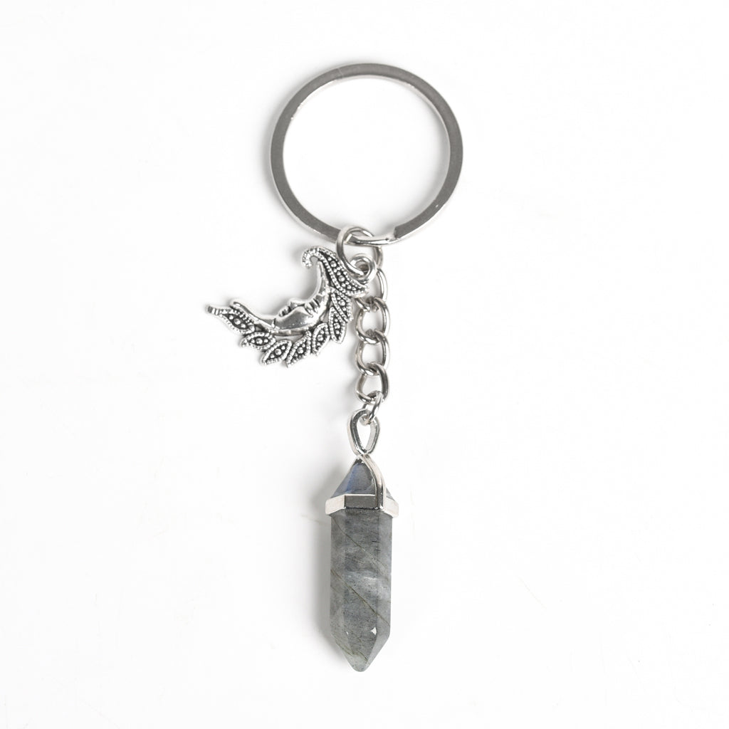 Natural crystal stone pillar Sun keychain pendant amethyst heart pendant moon creative car bag pendant batch