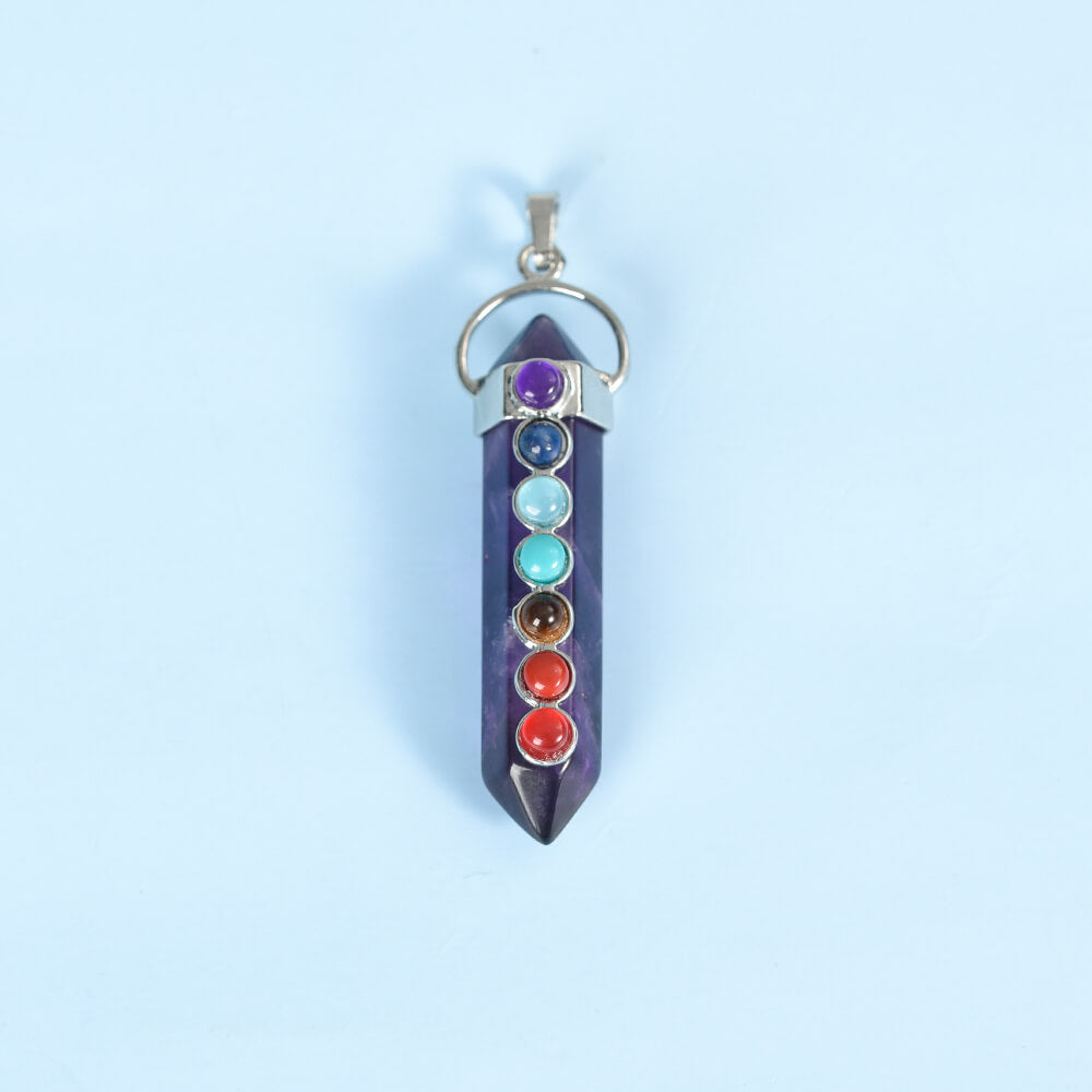 Seven-color double-tipped hexagonal column pendant Crystal