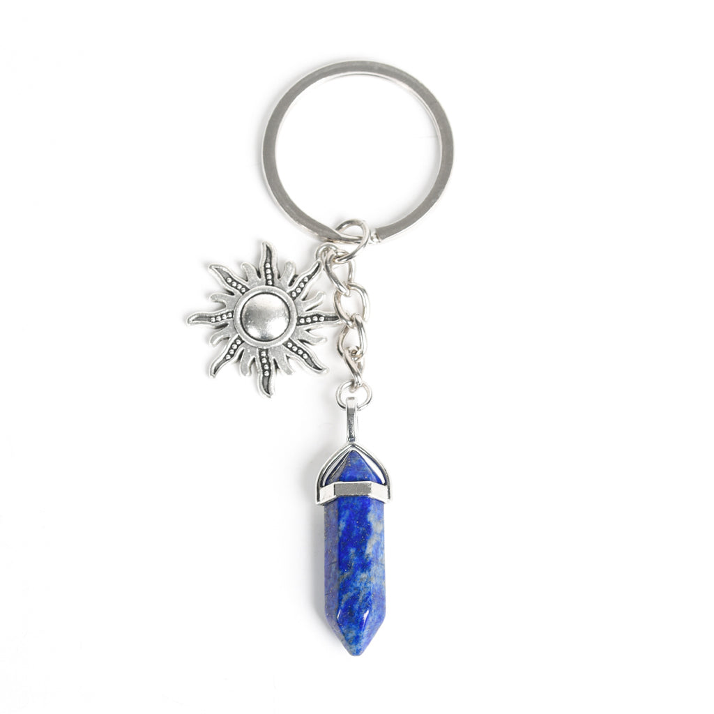 Natural crystal stone pillar Sun keychain pendant amethyst heart pendant moon creative car bag pendant batch