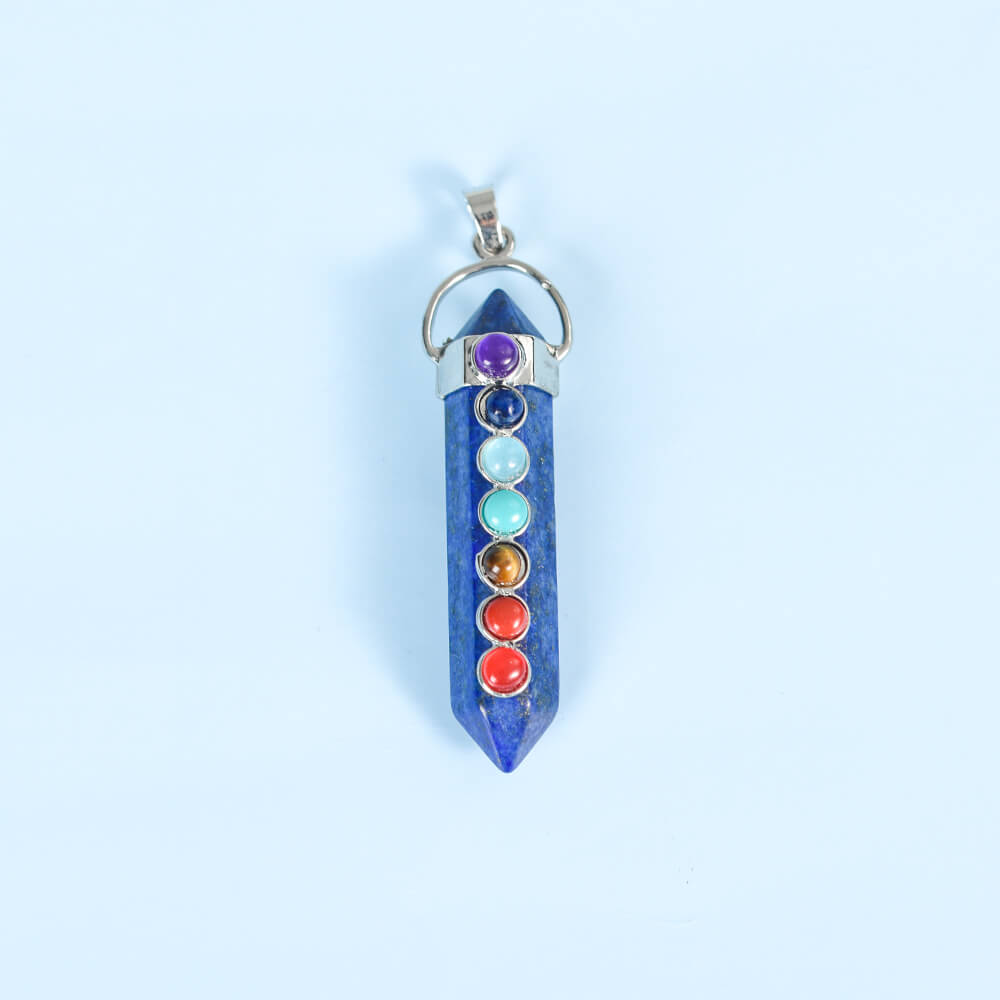 Seven-color double-tipped hexagonal column pendant Crystal