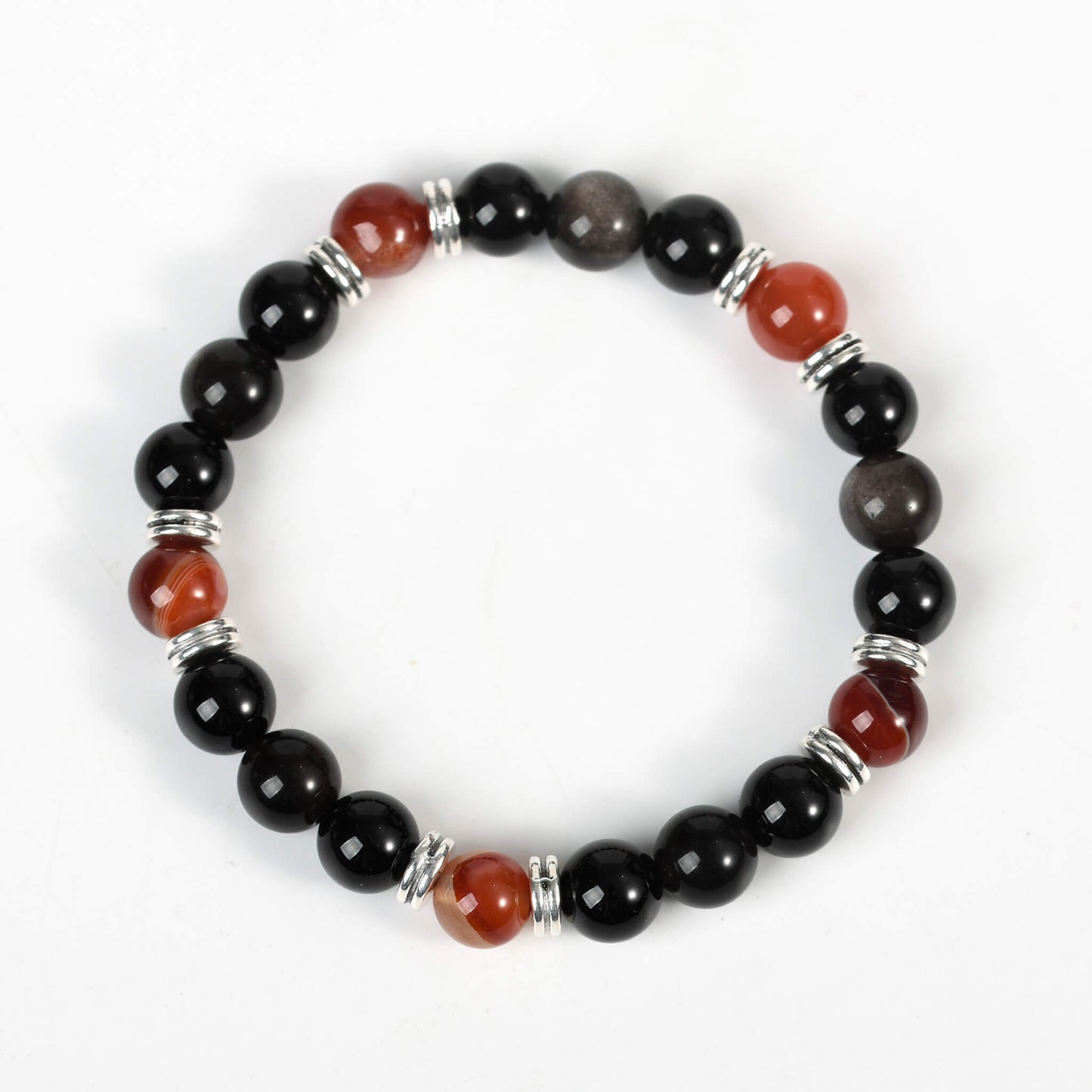 Natural crystal silver Obsidian Bracelet With Spacer Bead Energy