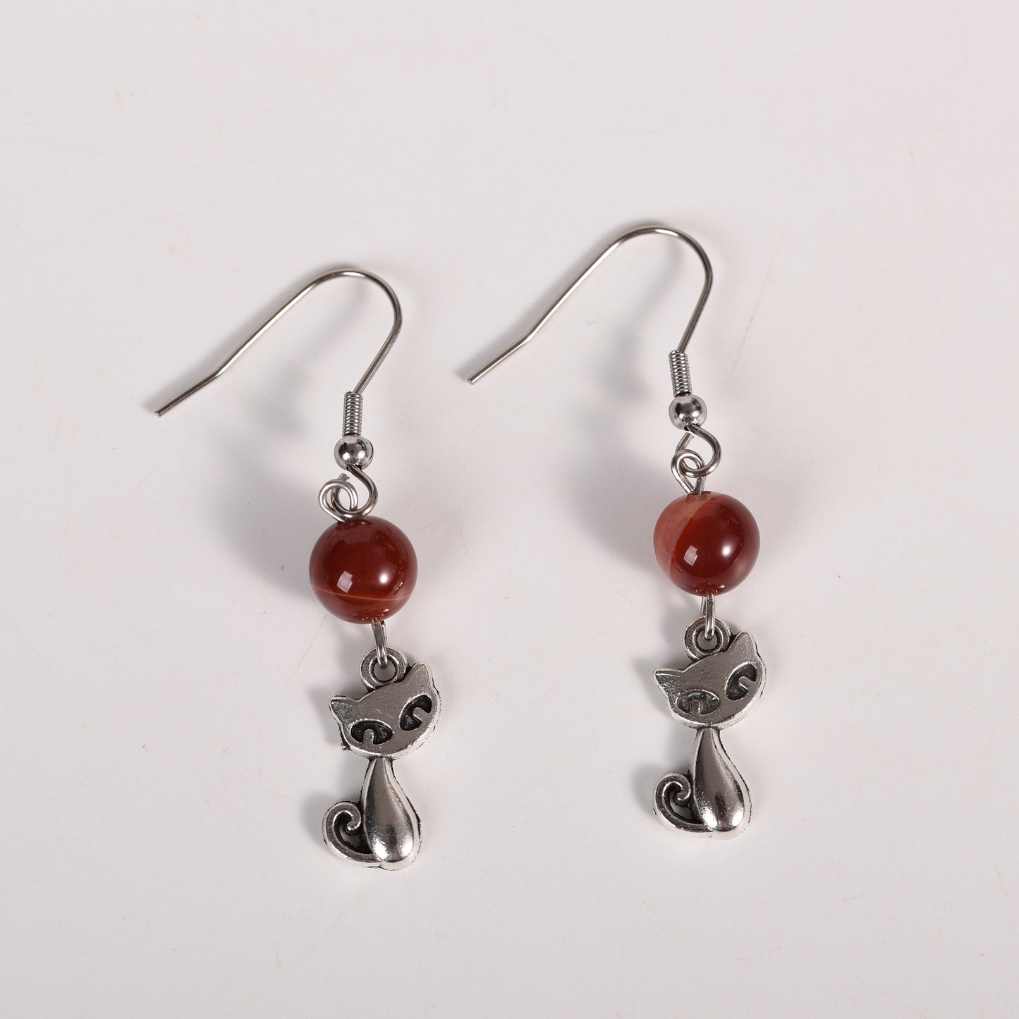 Natural Crystal Cat Earrings Silver Jewelry Create personalized