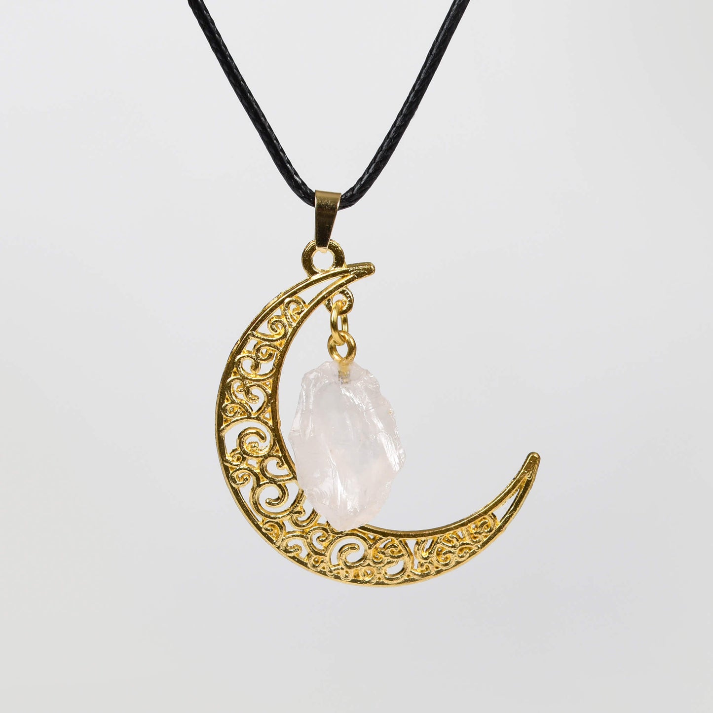 Natural crystal raw stone moon pendant