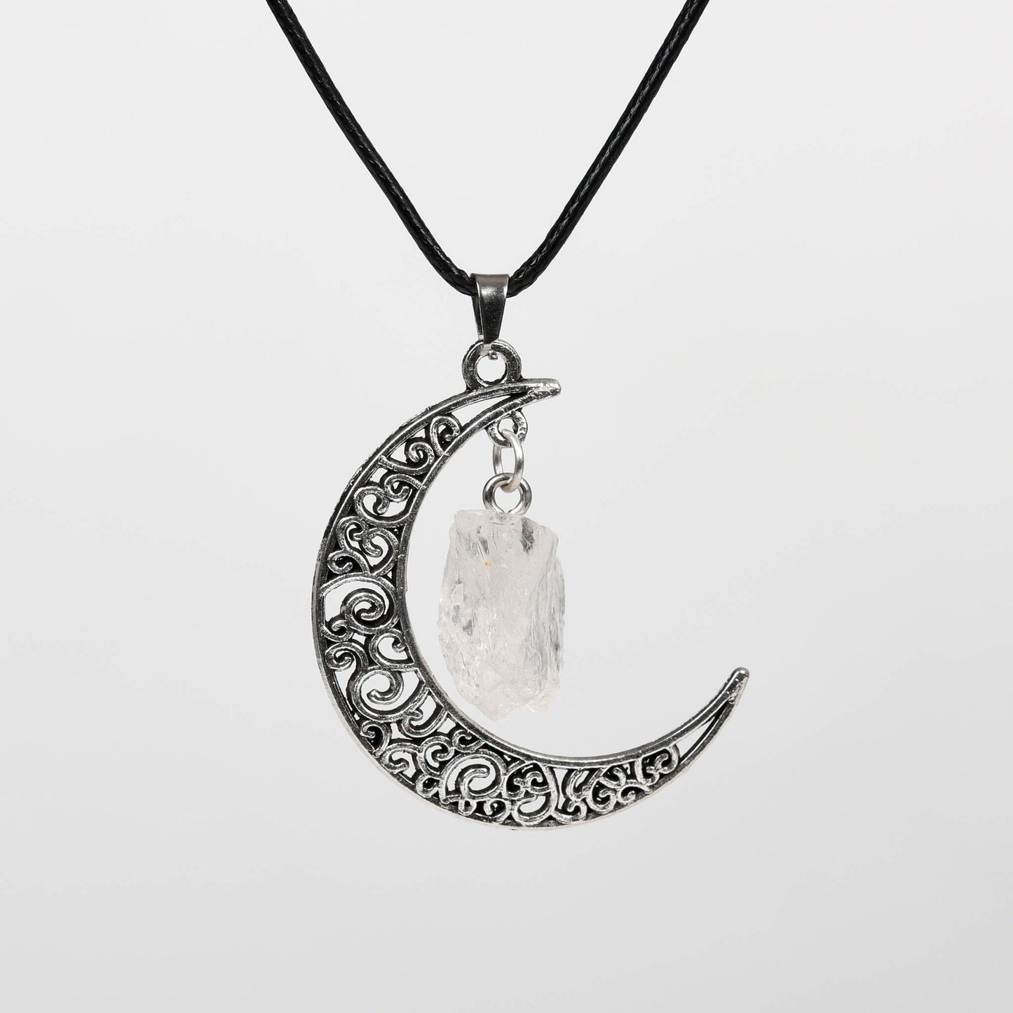 Natural crystal raw stone moon pendant