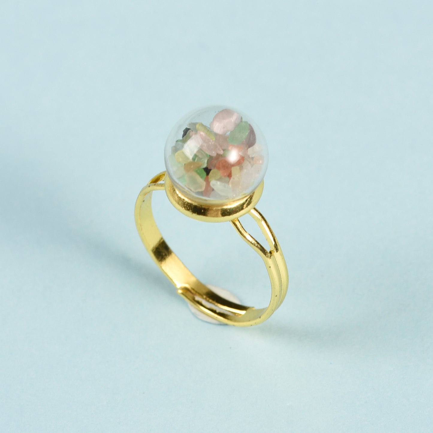 Glass ball ring crystal ring Natural stone Handmade Gravel