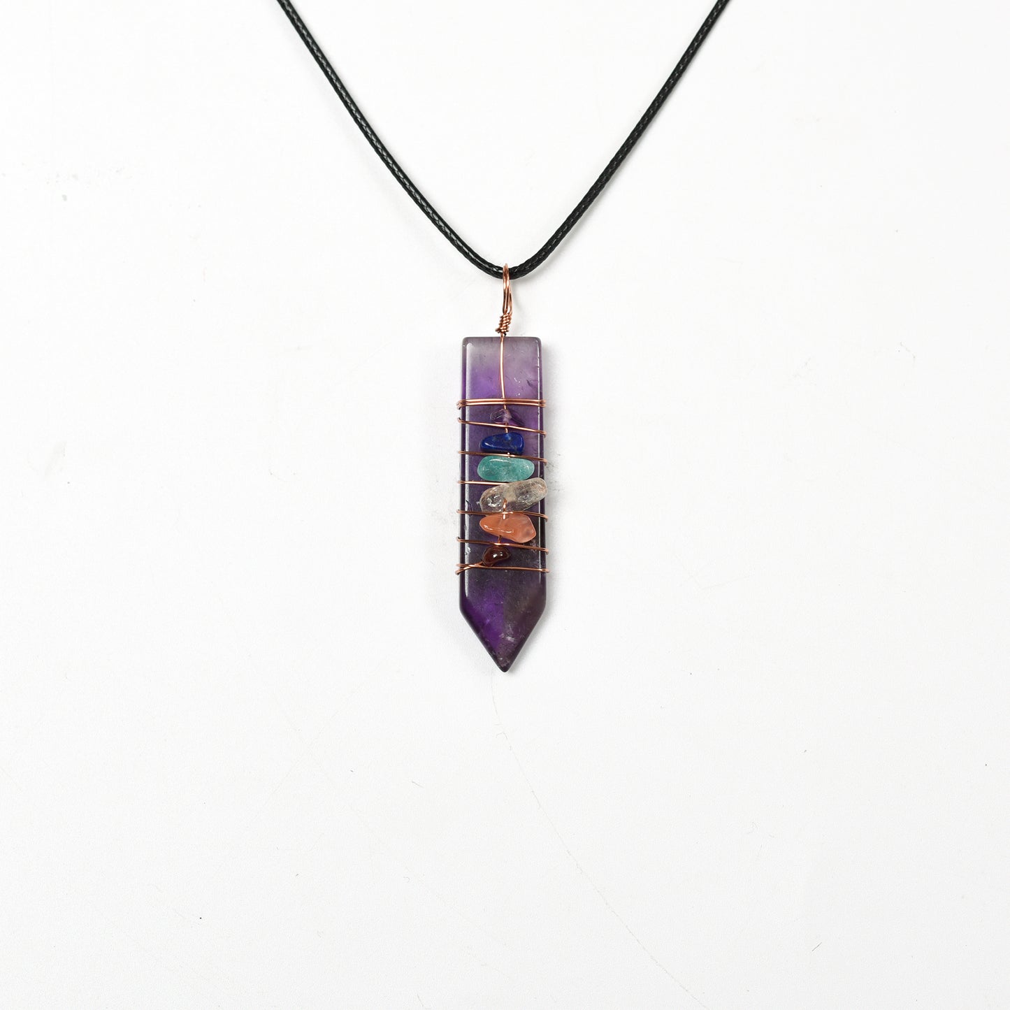 Yoga 7 Chakra Handmade Wound Sword Shaped Crystal Pendant