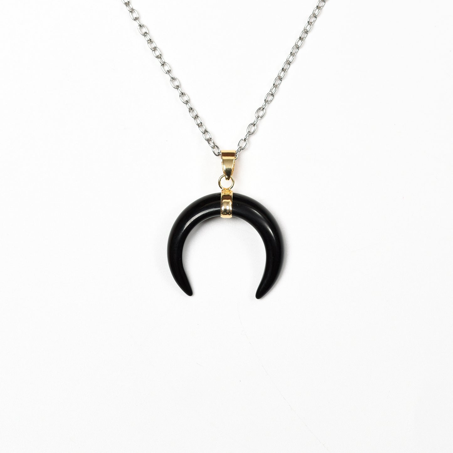 Fashion Chakra Bull Horn Pendant  Crystal Crescent Moon Necklace Women Men Jewelry