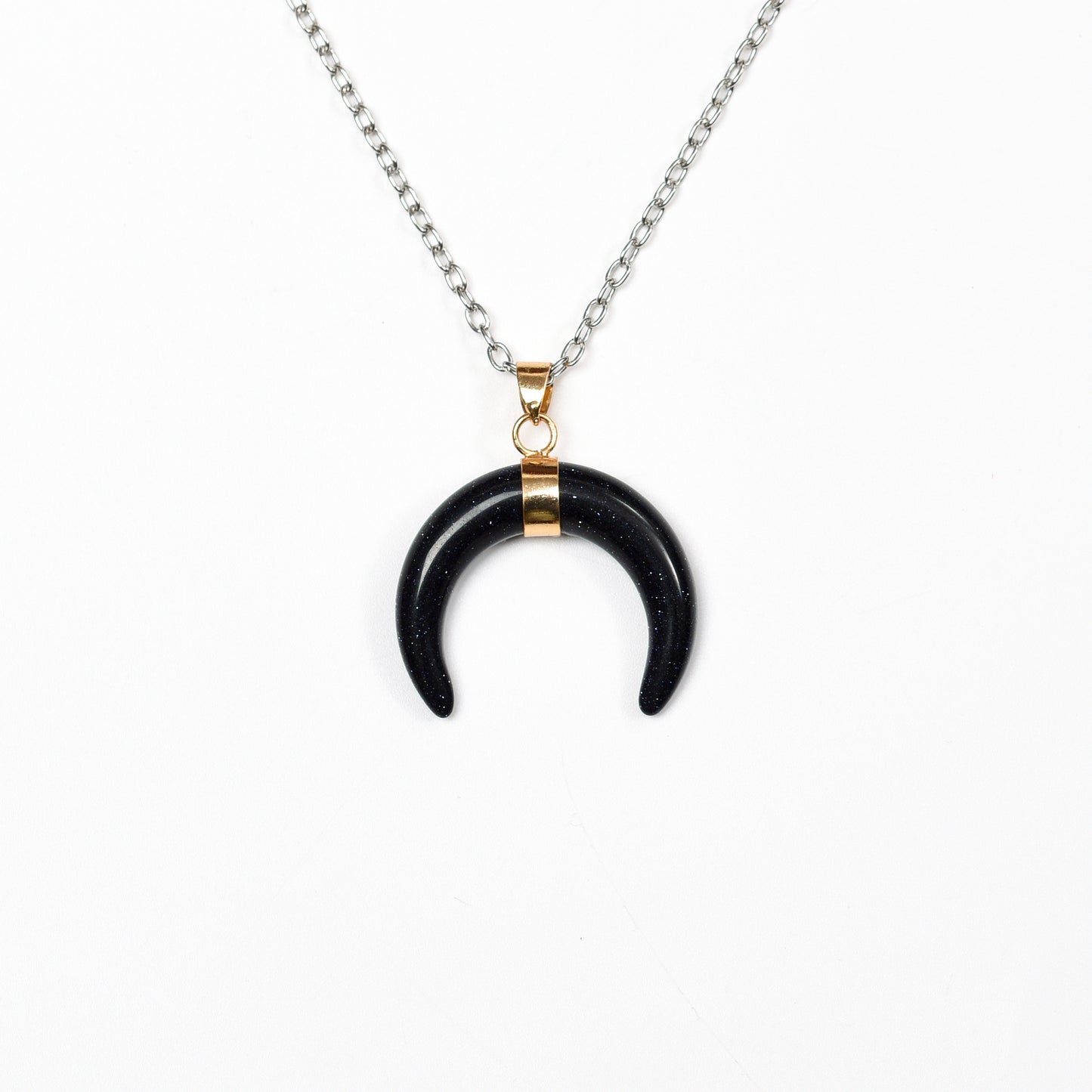 Fashion Chakra Bull Horn Pendant  Crystal Crescent Moon Necklace Women Men Jewelry