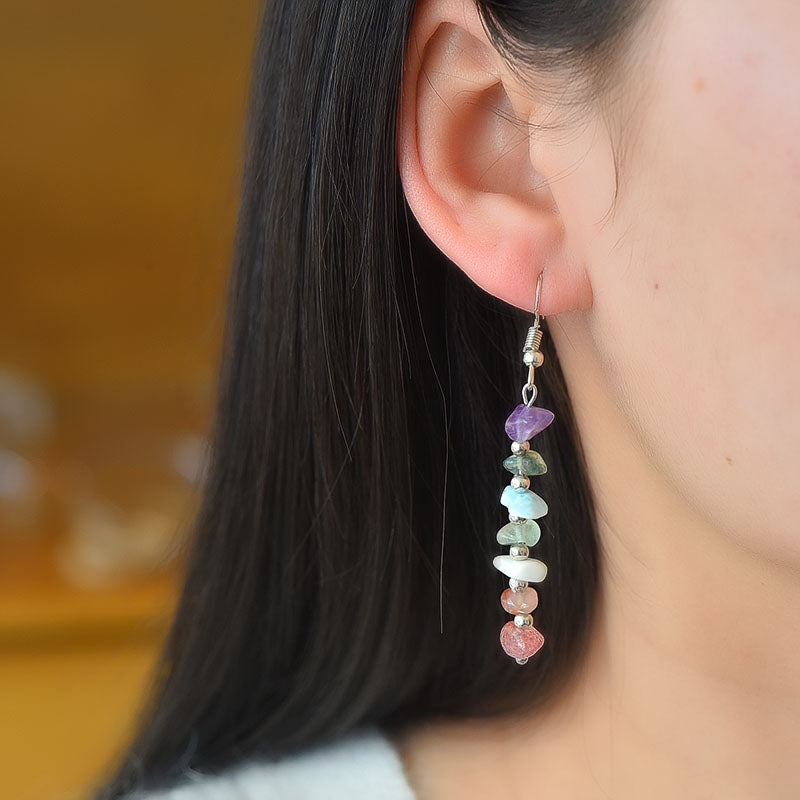 Amazon selling natural crystal mixed colorful stone earrings Creative simple lady handmade earrings