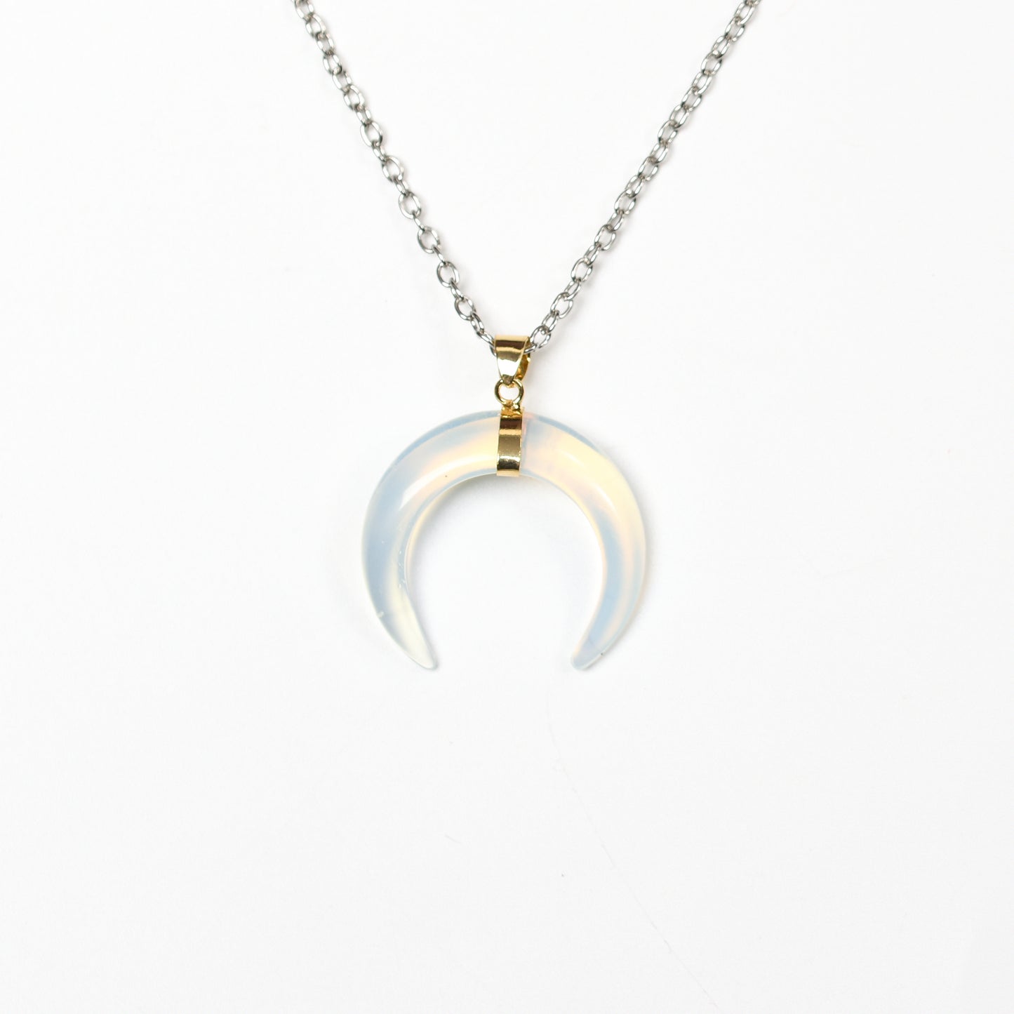 Fashion Chakra Bull Horn Pendant  Crystal Crescent Moon Necklace Women Men Jewelry