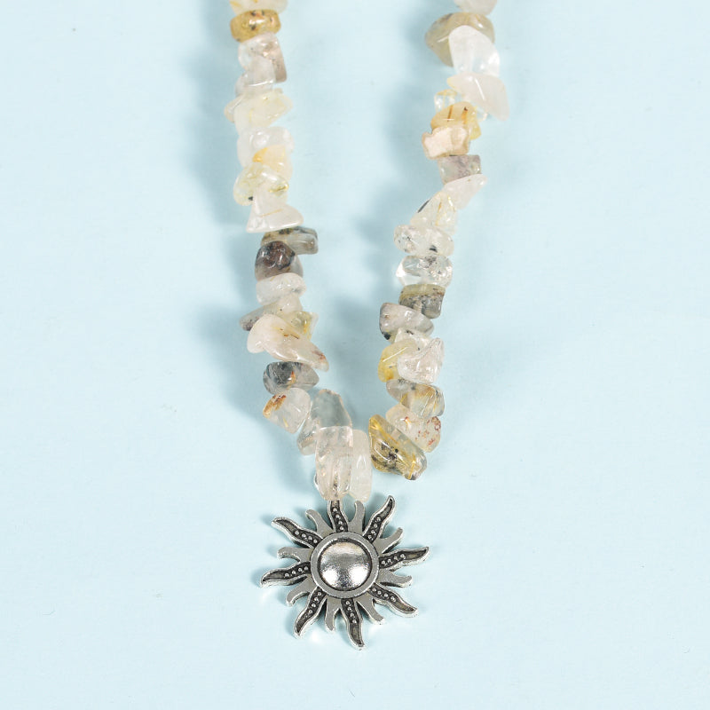 Natural Crystal Gravel Pendant Necklace  Sun Necklace