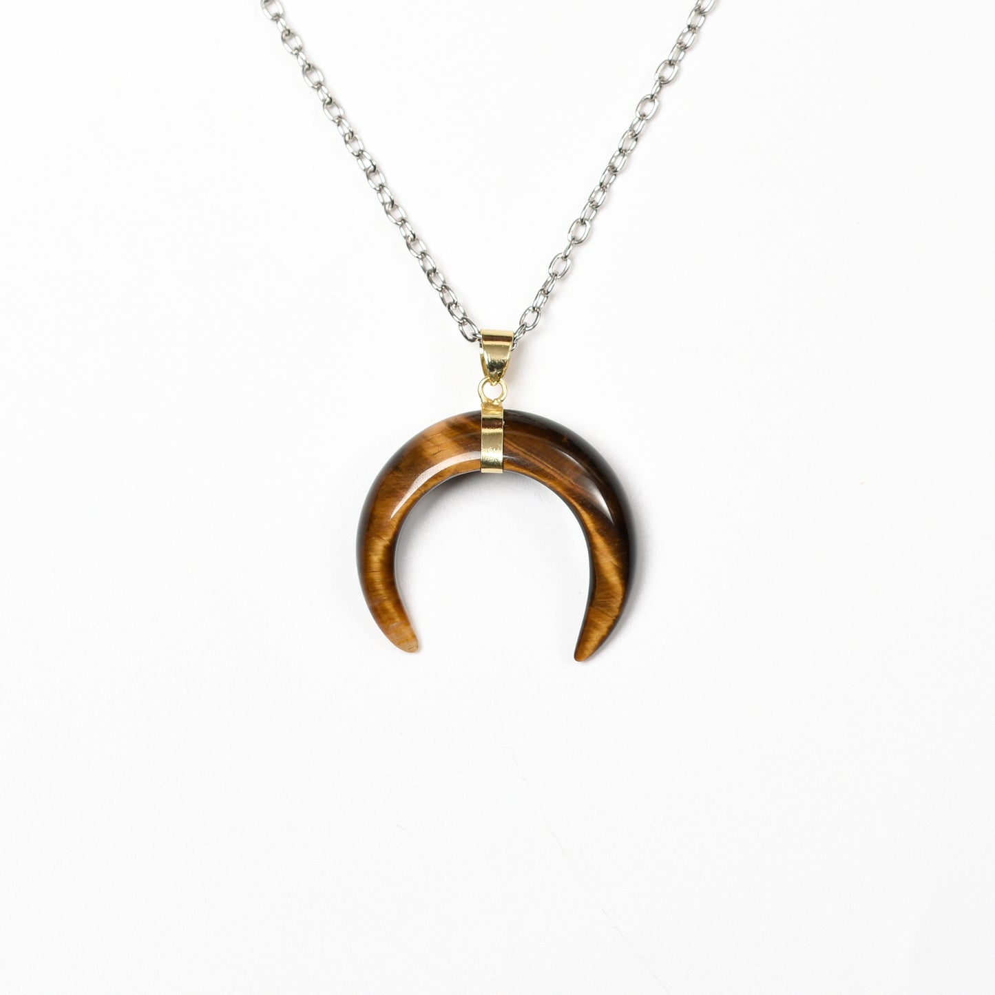 Fashion Chakra Bull Horn Pendant  Crystal Crescent Moon Necklace Women Men Jewelry