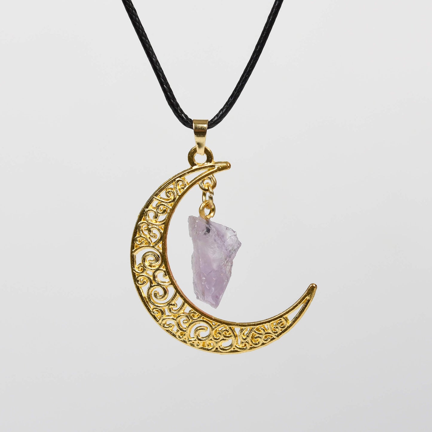 Natural crystal raw stone moon pendant