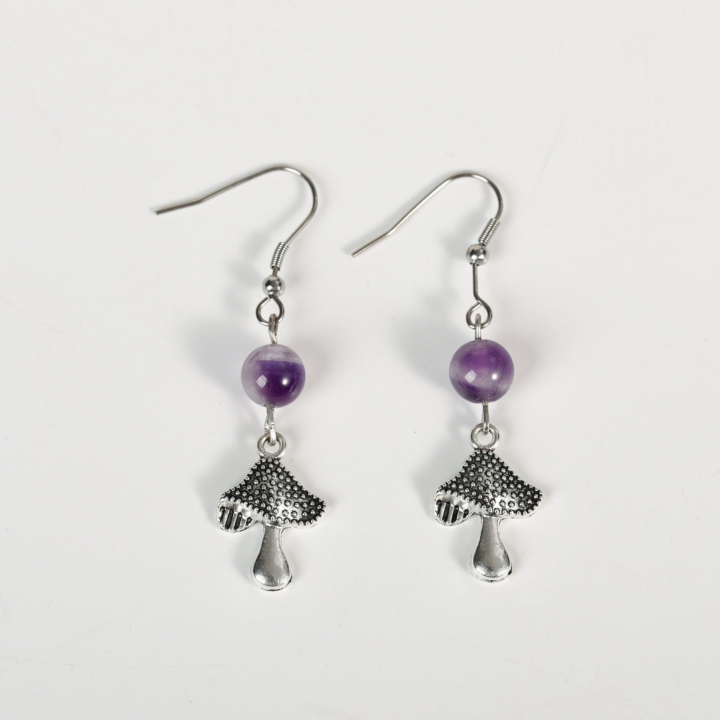 Natural Crystal Mushroom  Earrings Silver Fashion Wholesale Accessories