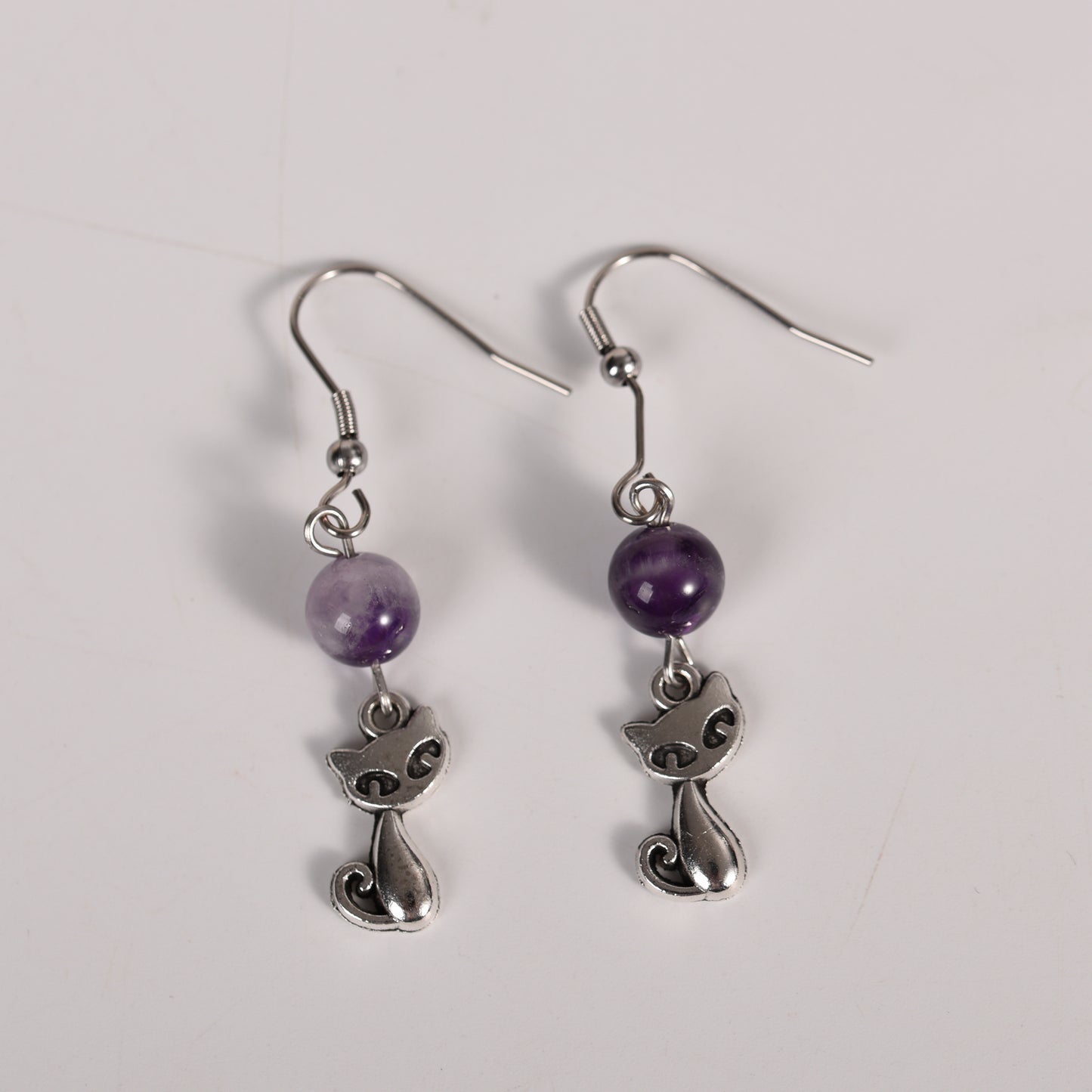 Natural Crystal Cat Earrings Silver Jewelry Create personalized